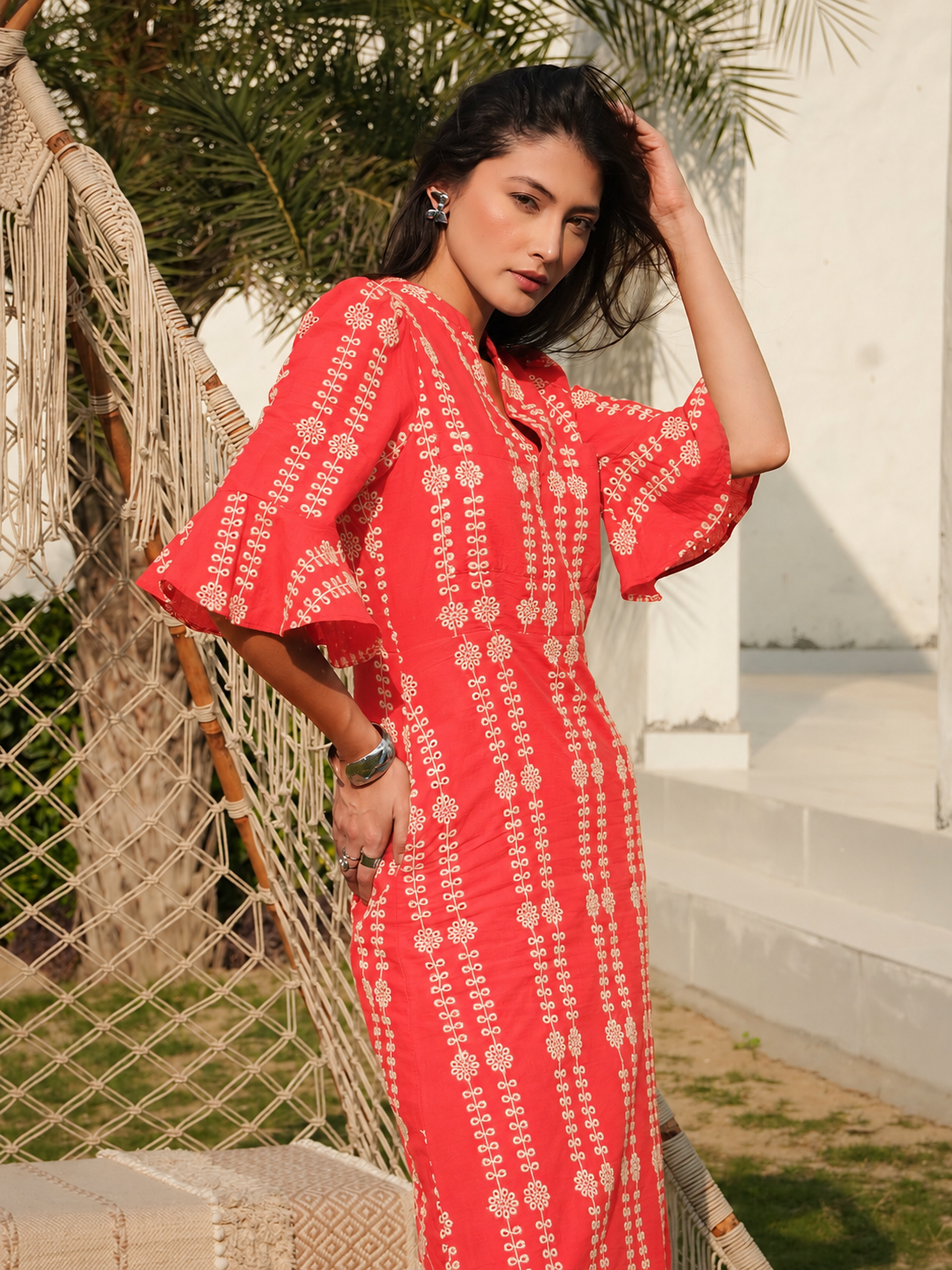 Cat Coral Embroidered Midi Dress