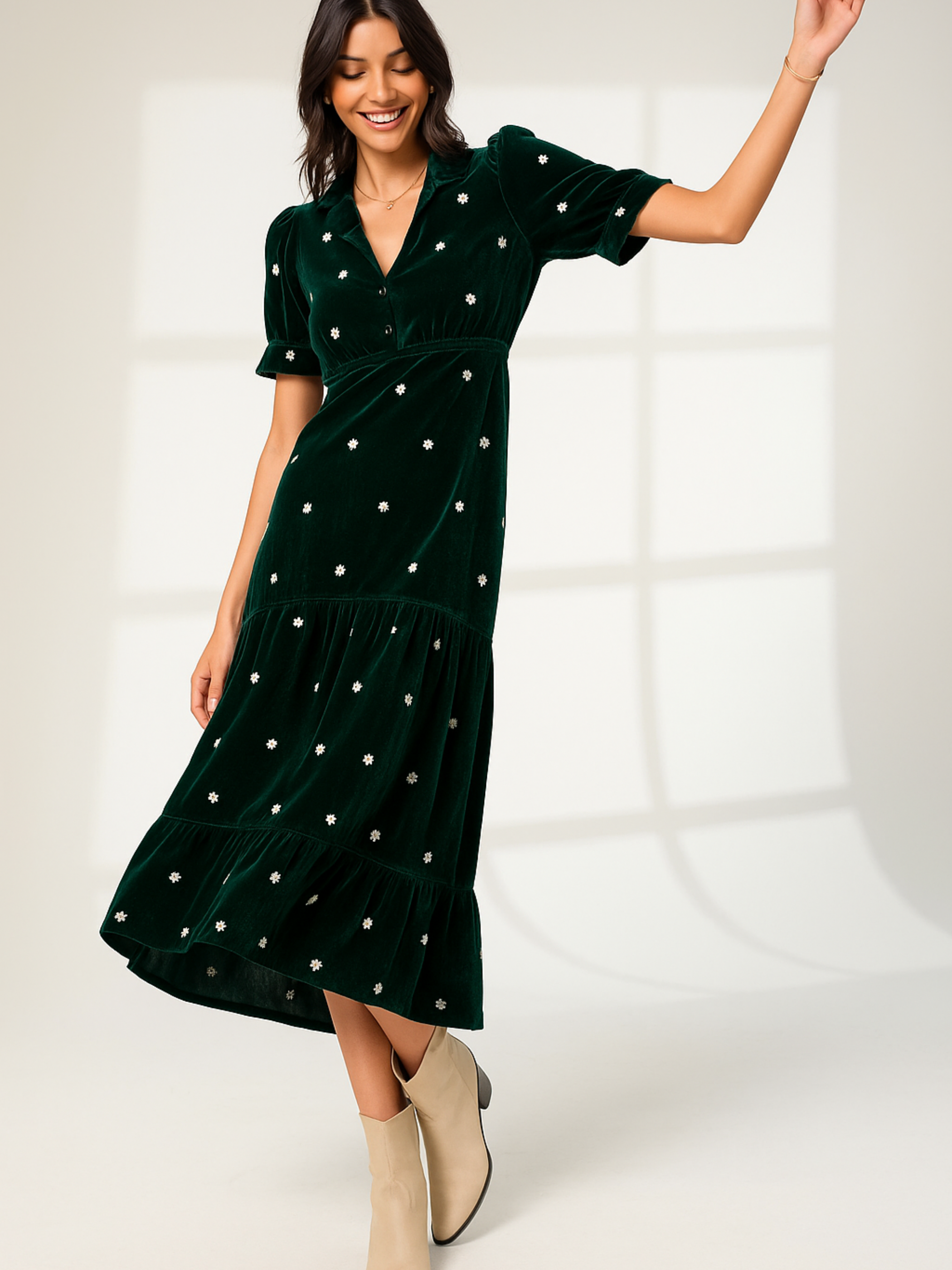 Sara Green Daisy Embroidered Velvet Dress