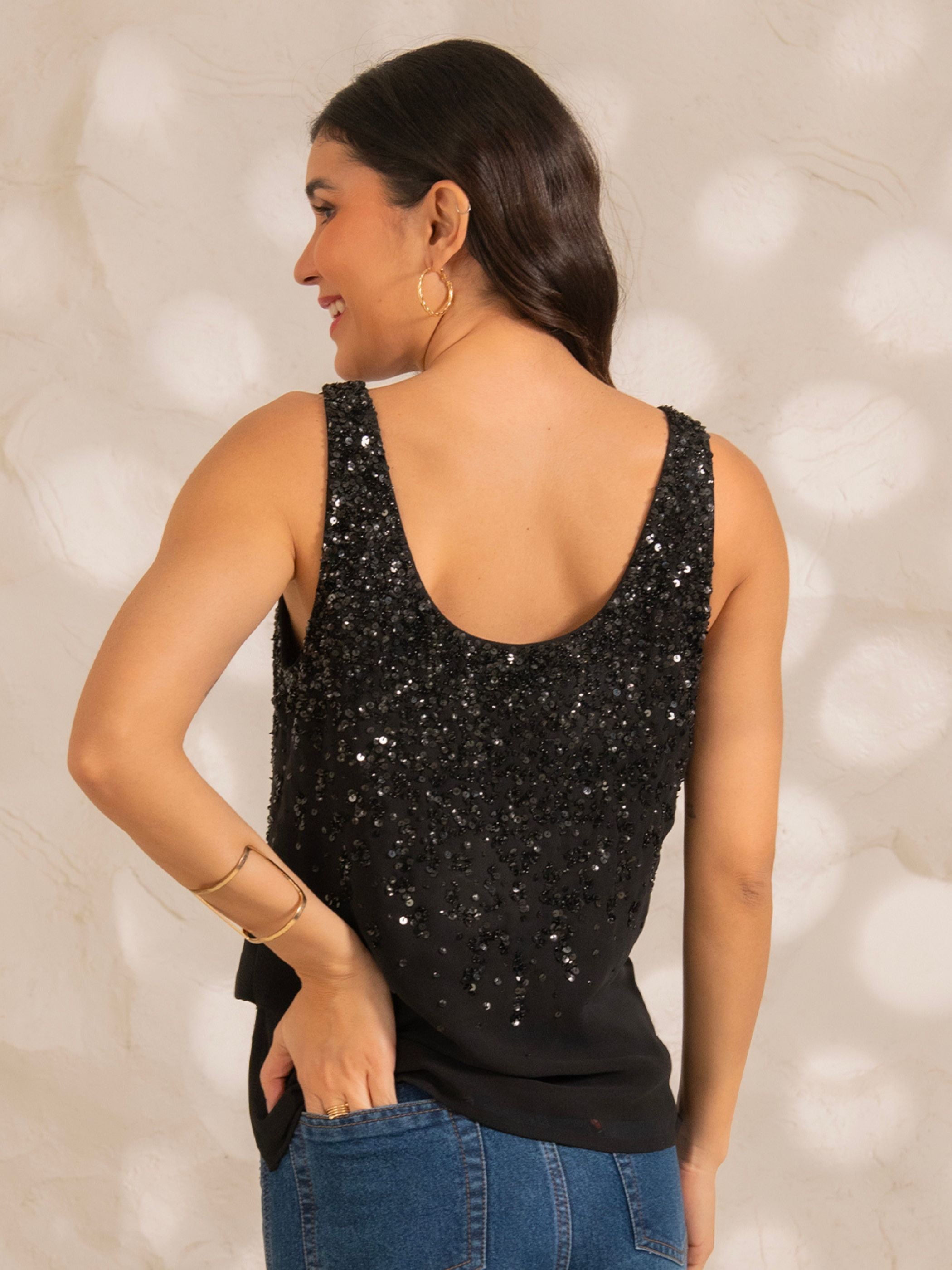Selene Black Sequin Vest