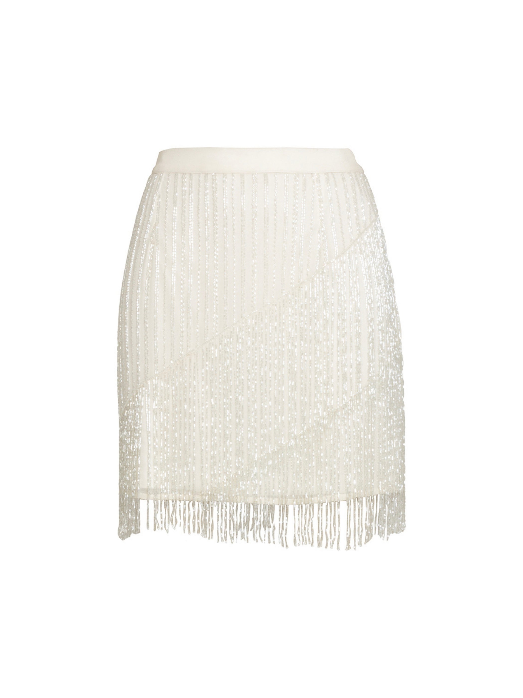 Elsa Ivory Fringe Beaded Mini Skirt