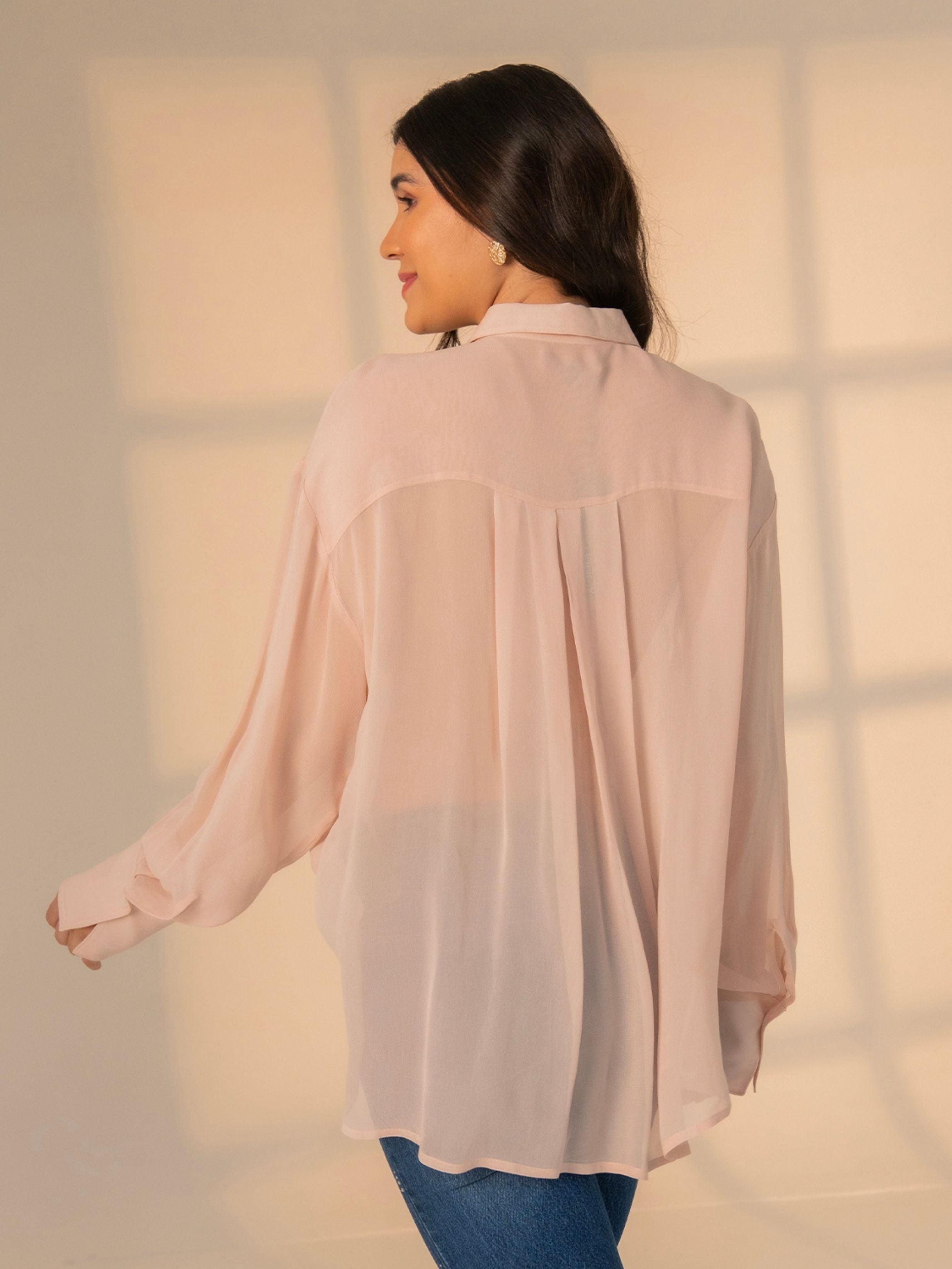Faye Blush Sequin Bib Shirt