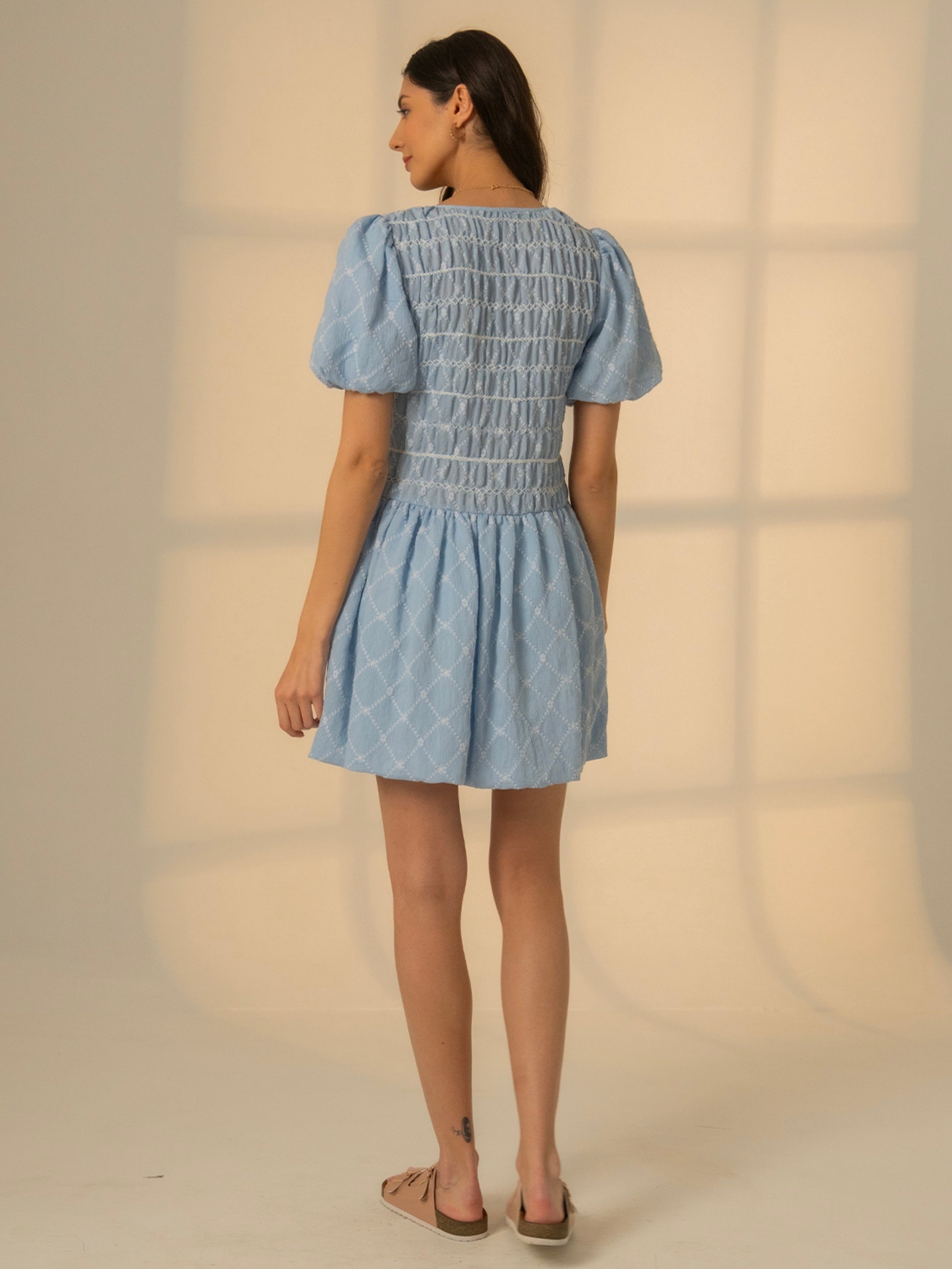 Belle Blue Embroidered Mini Dress
