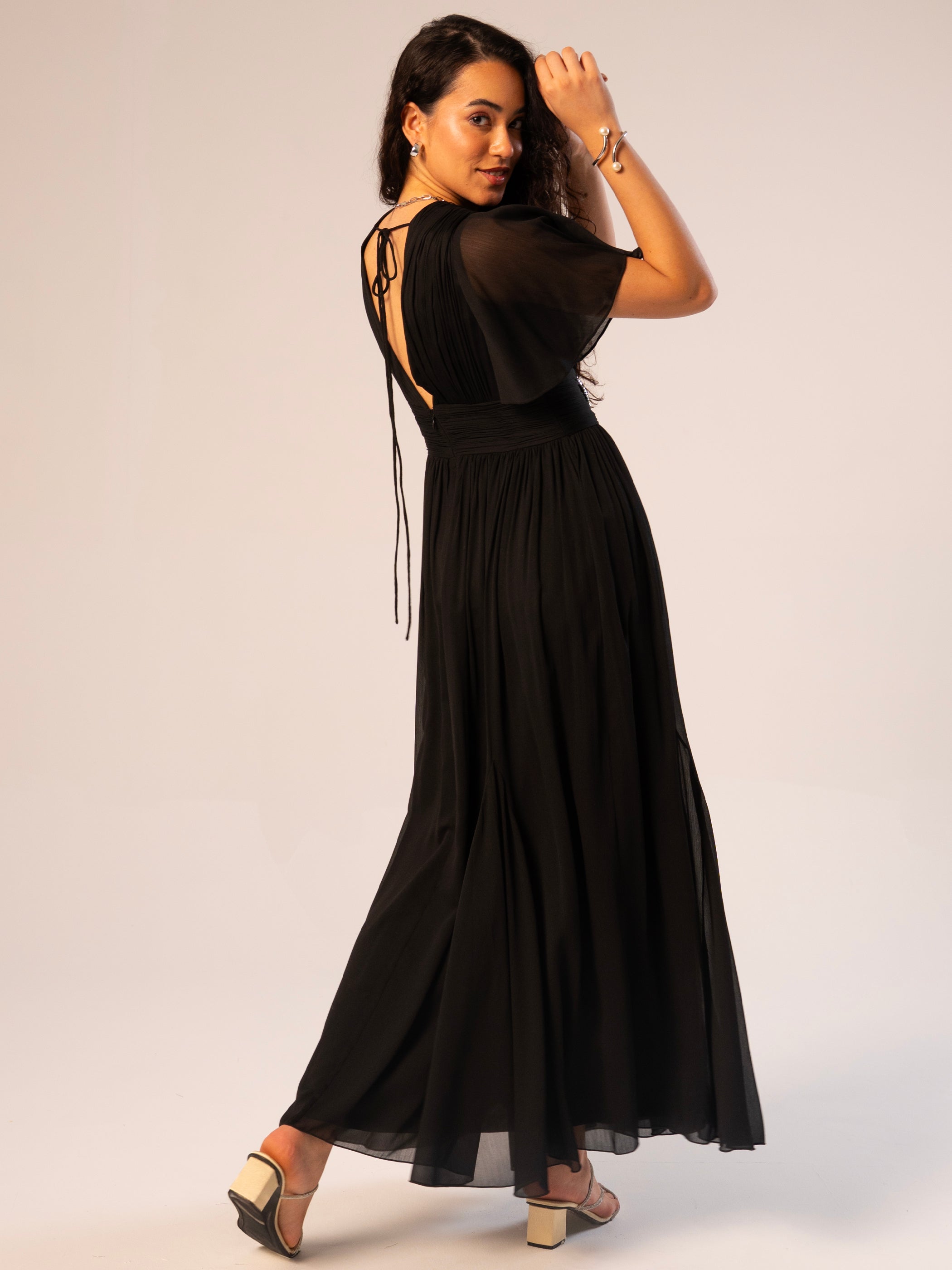 Anais Black Embellished Bow Maxi Dress