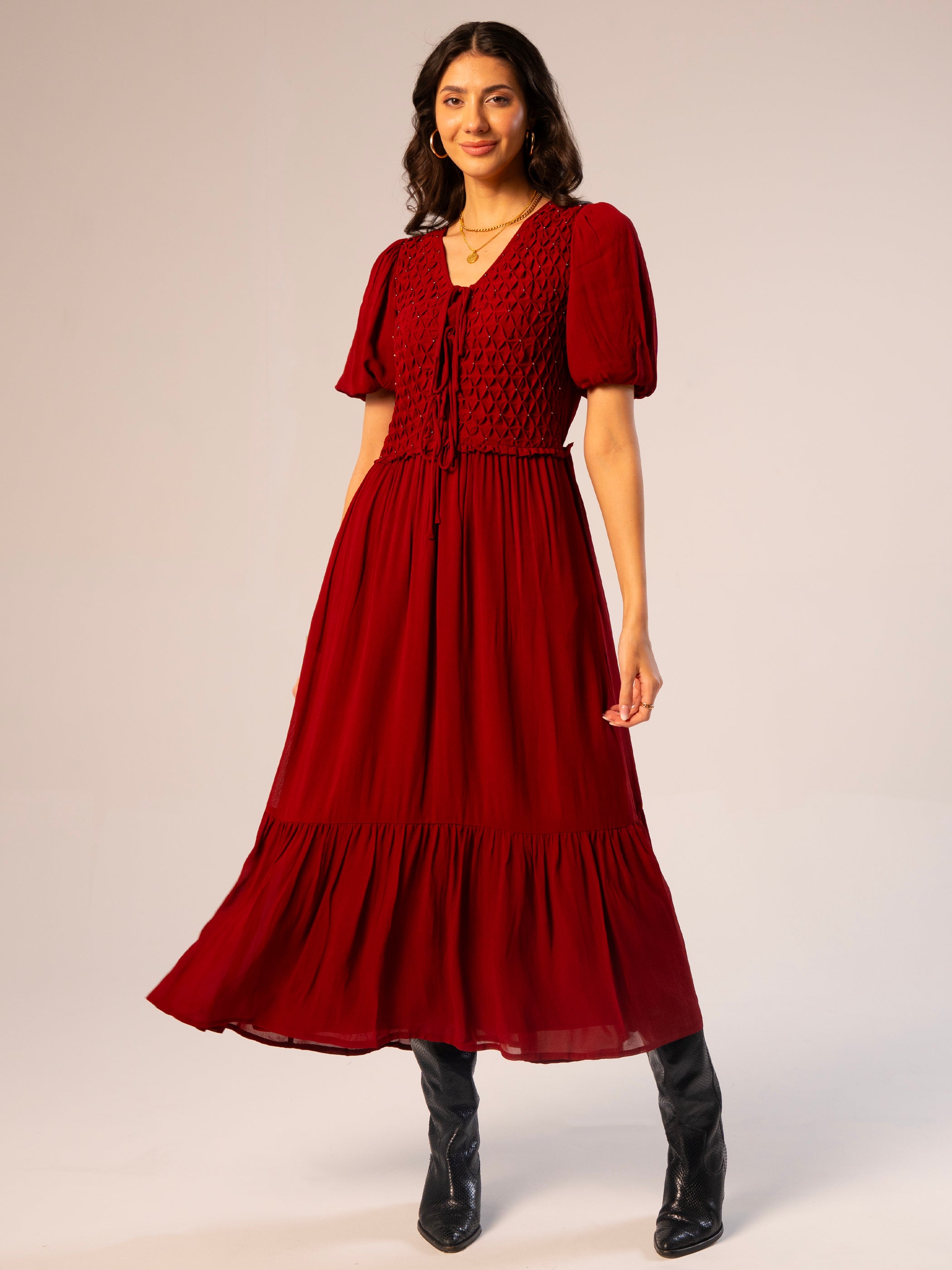 Wendy Brown Rust Beaded Detail Maxi Dress