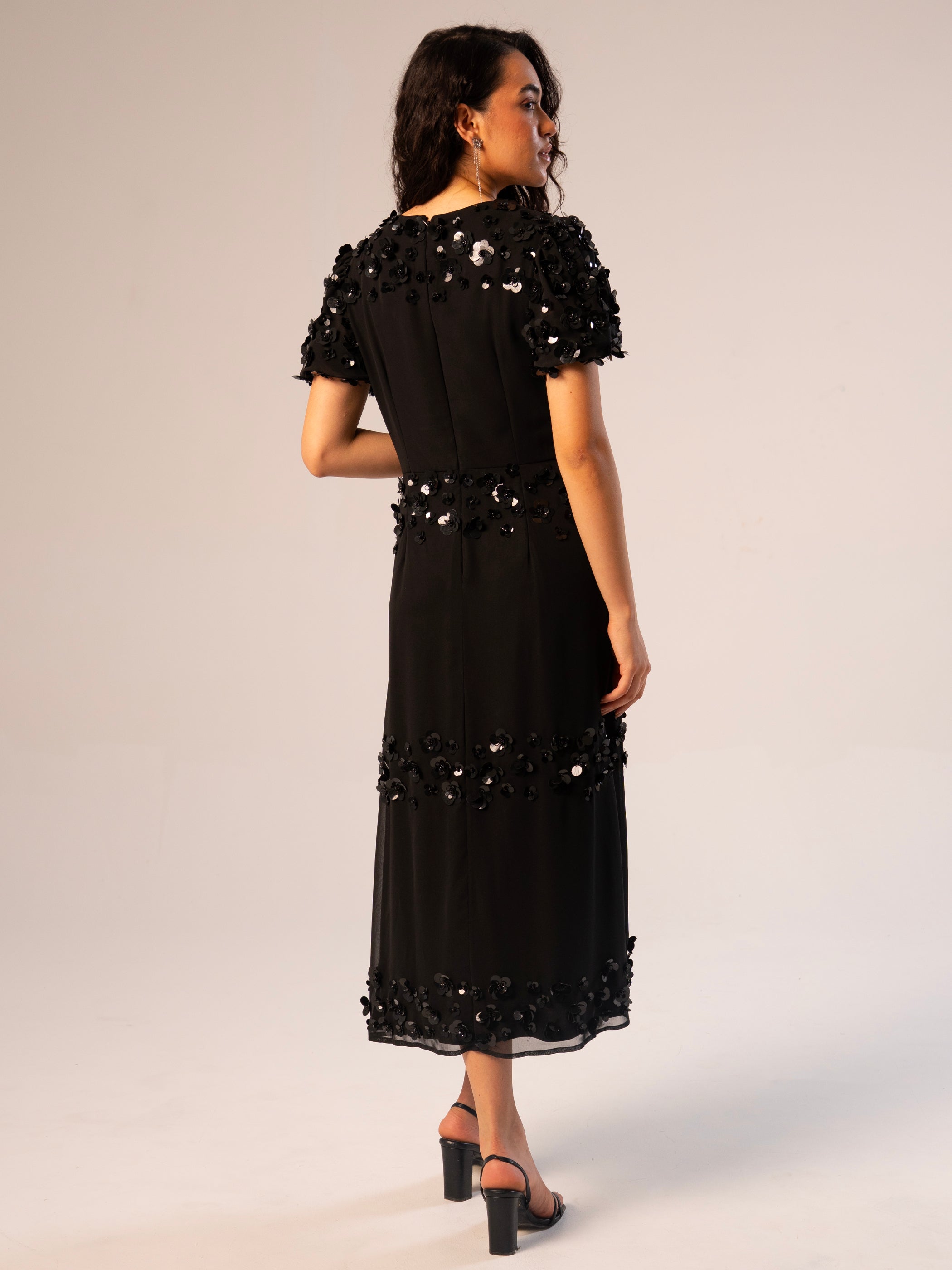 Morena Black Hand Embellished Midi Dress