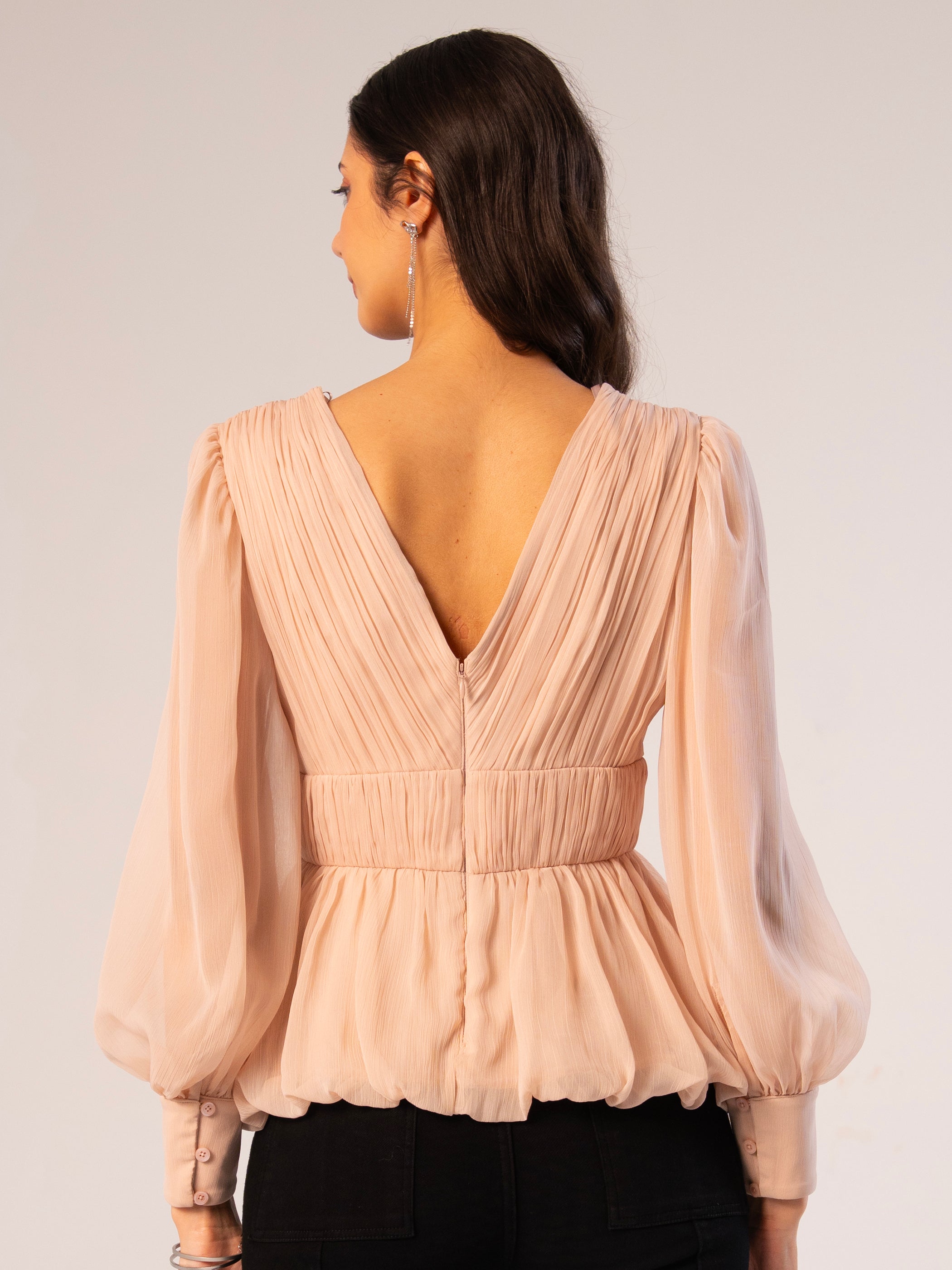 Anais Pink Hand Beaded Bow Blouse