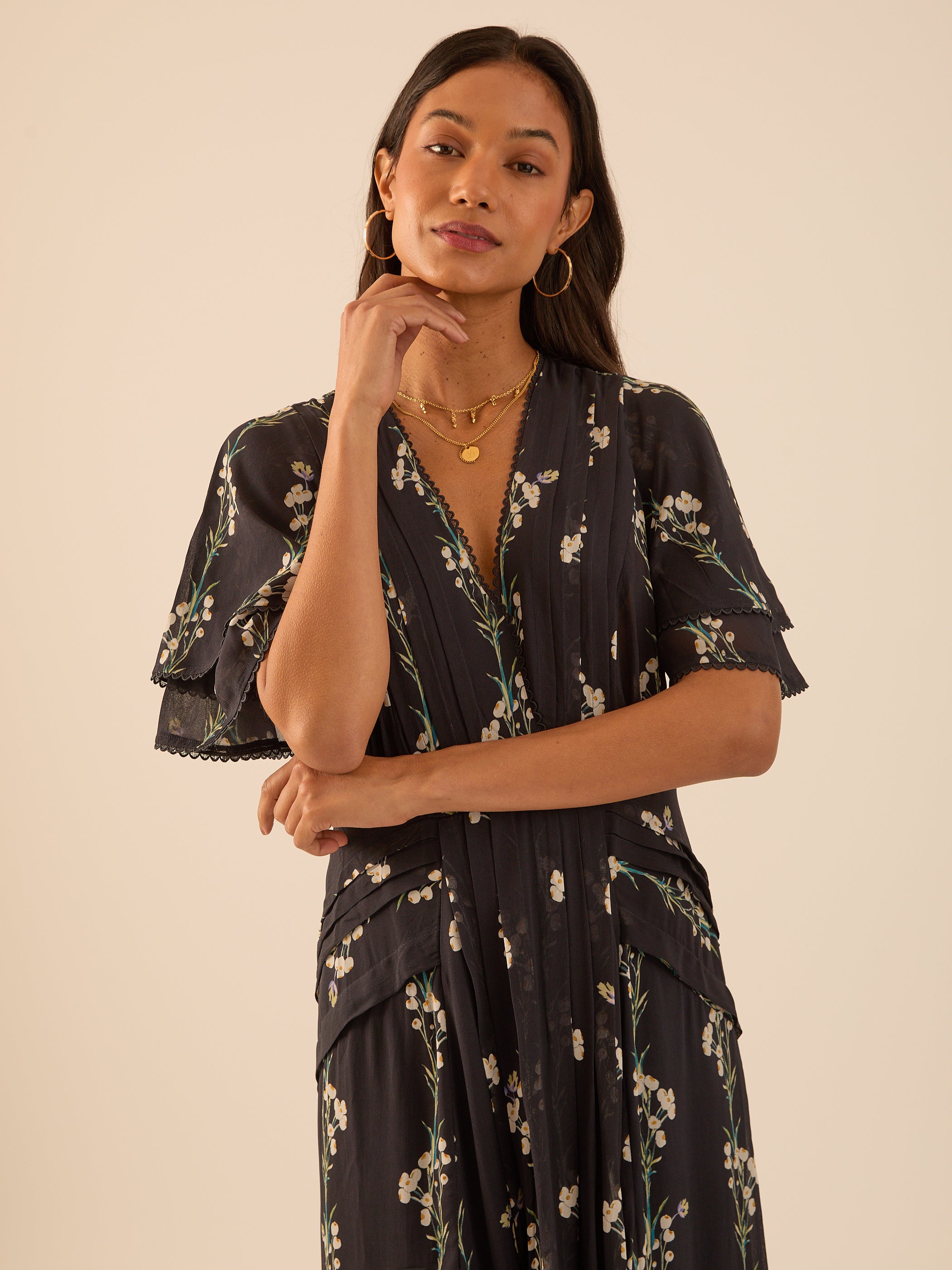 Sophia Spring Berry Black Frill Dress