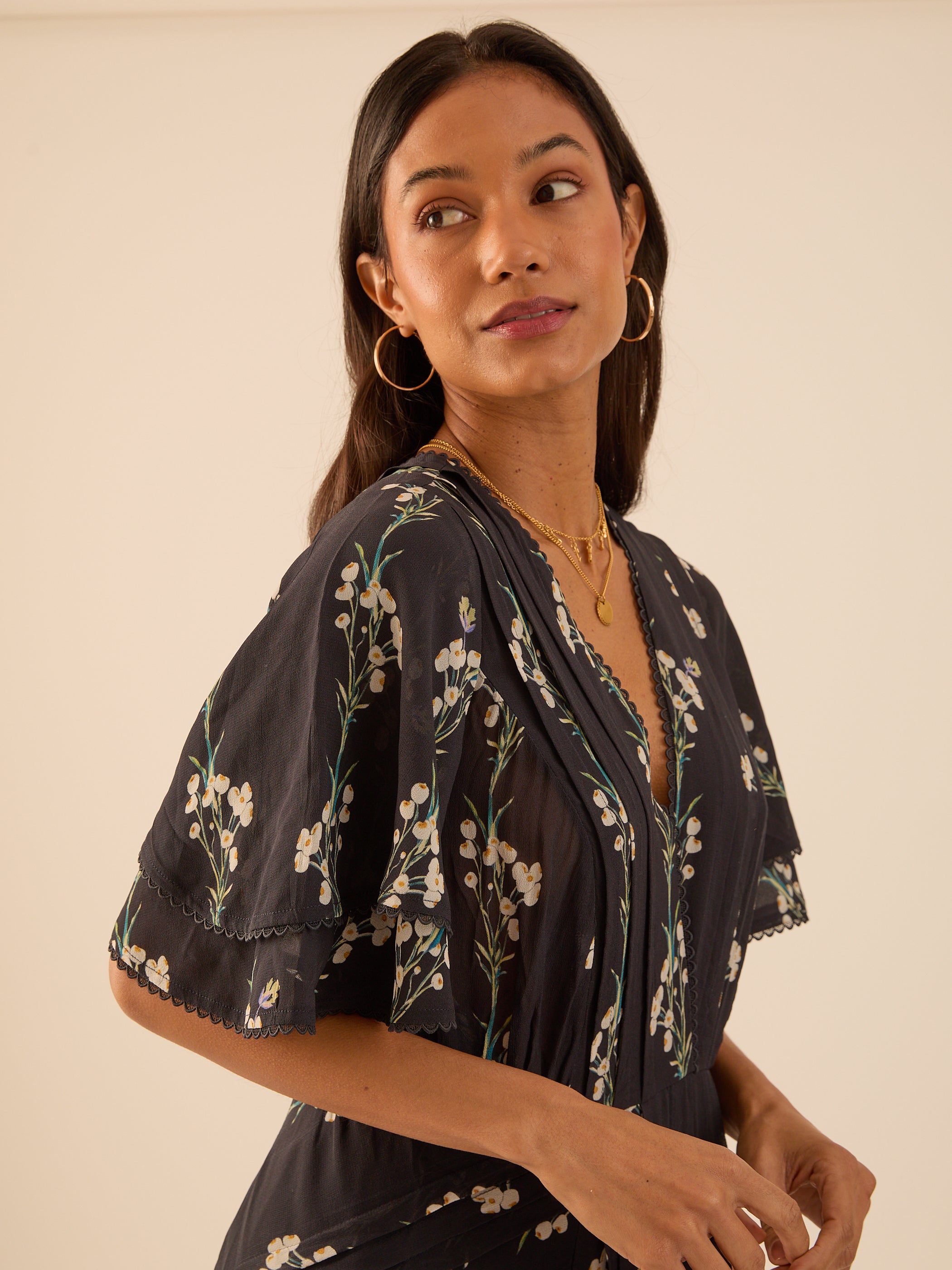 Sophia Spring Berry Black Frill Dress