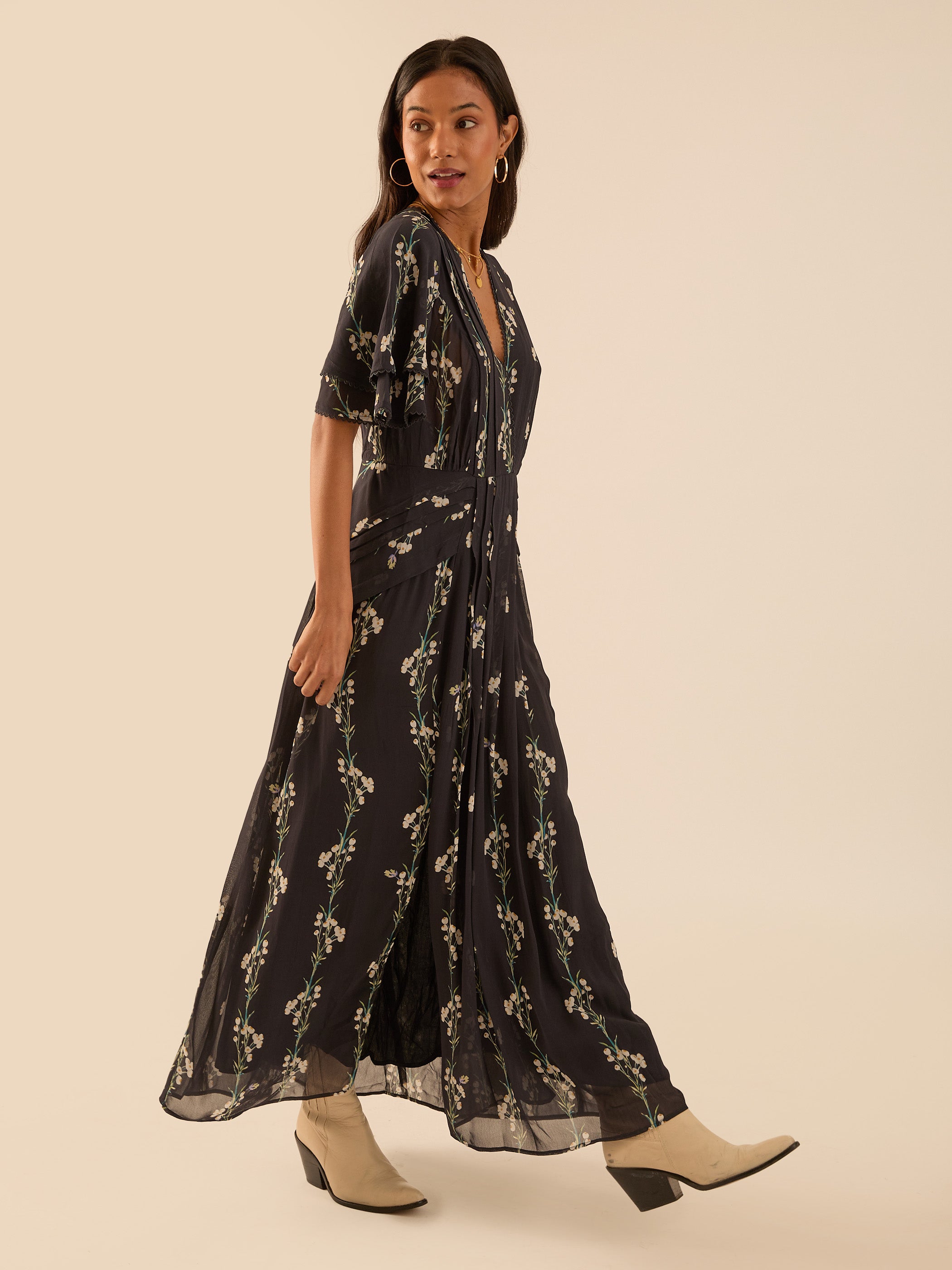 Sophia Spring Berry Black Frill Dress