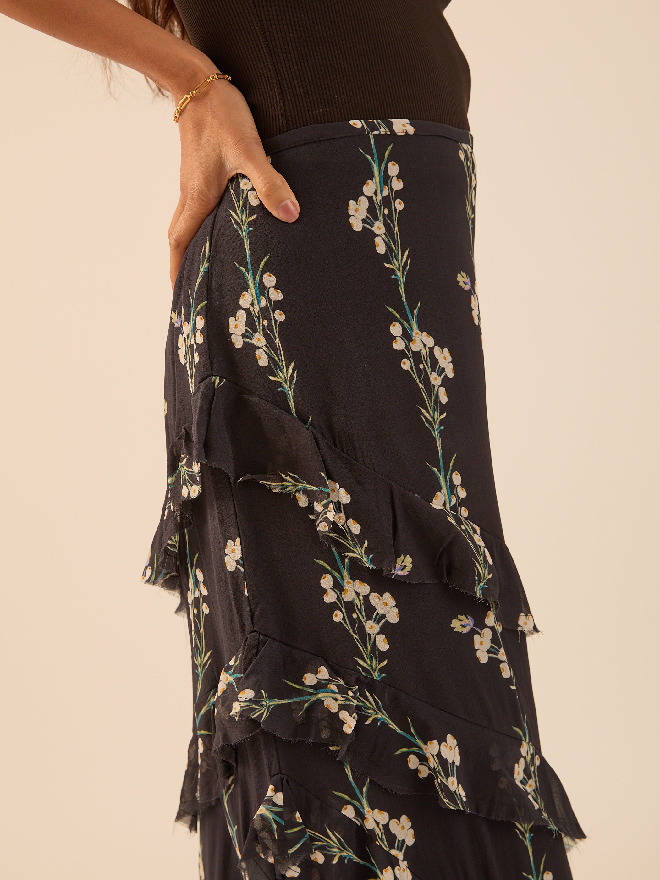 Sophia Spring Berry Maxi Black Frill Skirt