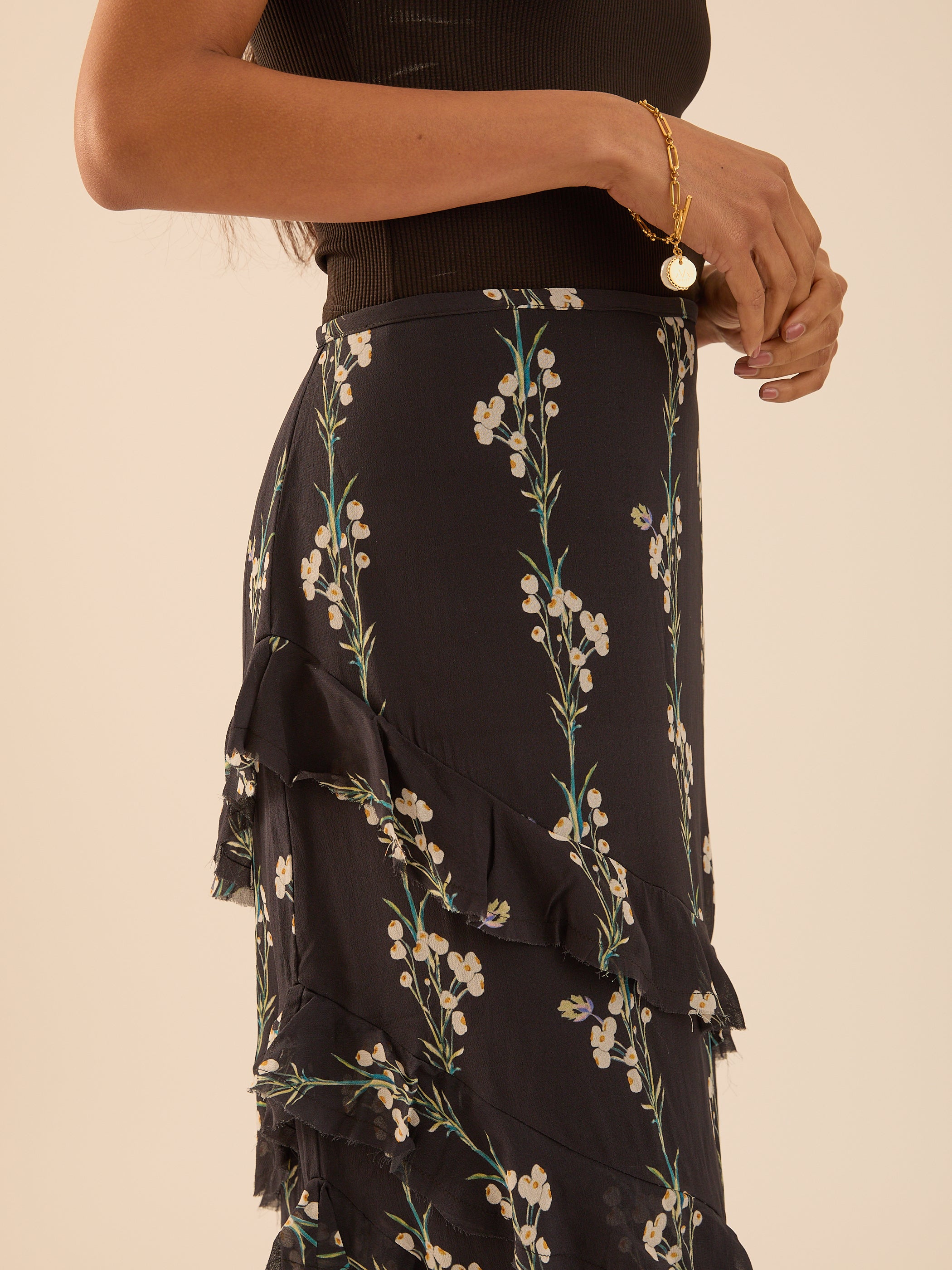 Sophia Spring Berry Maxi Black Frill Skirt