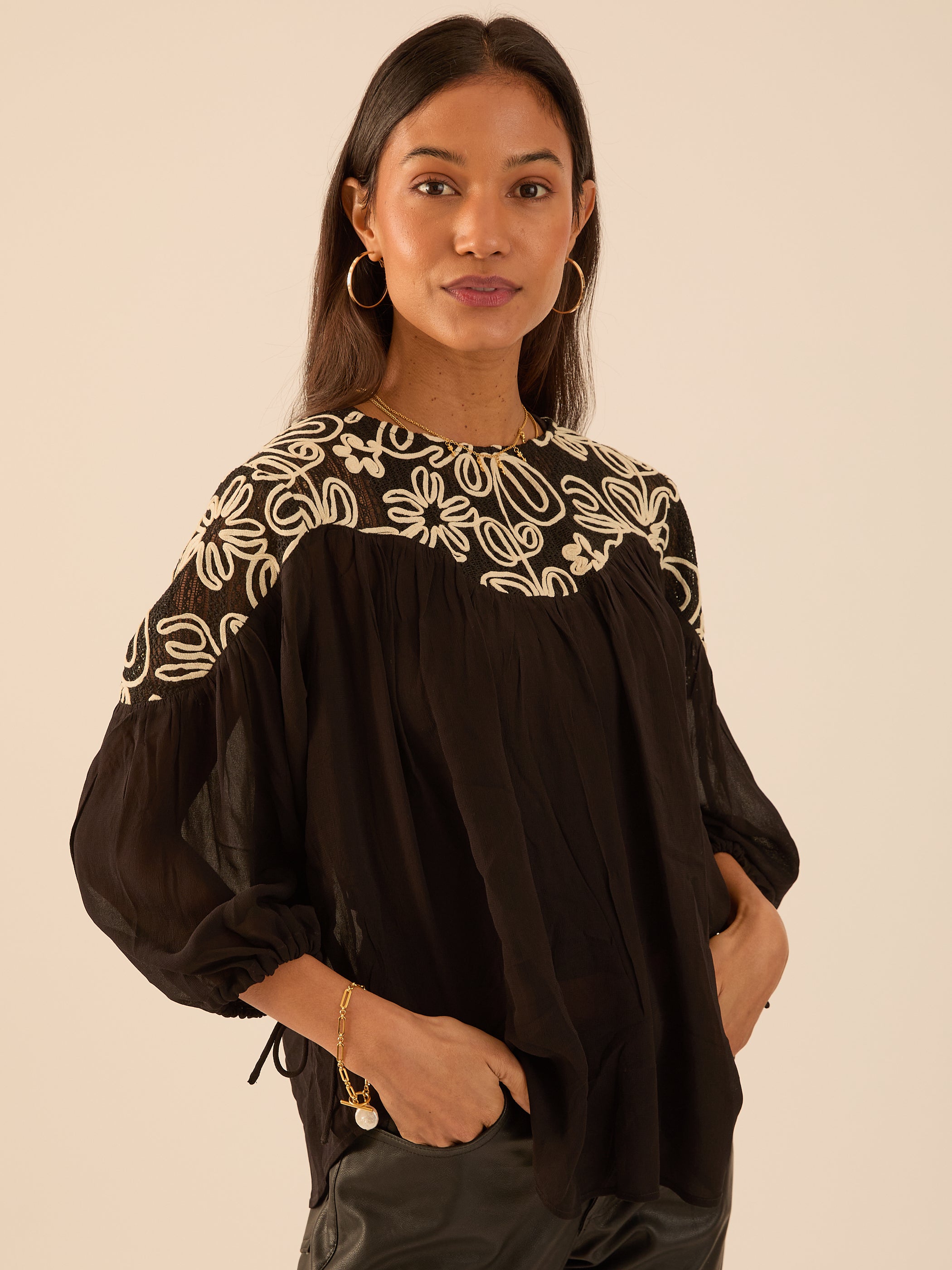 Rhea Black Boho Lace Top