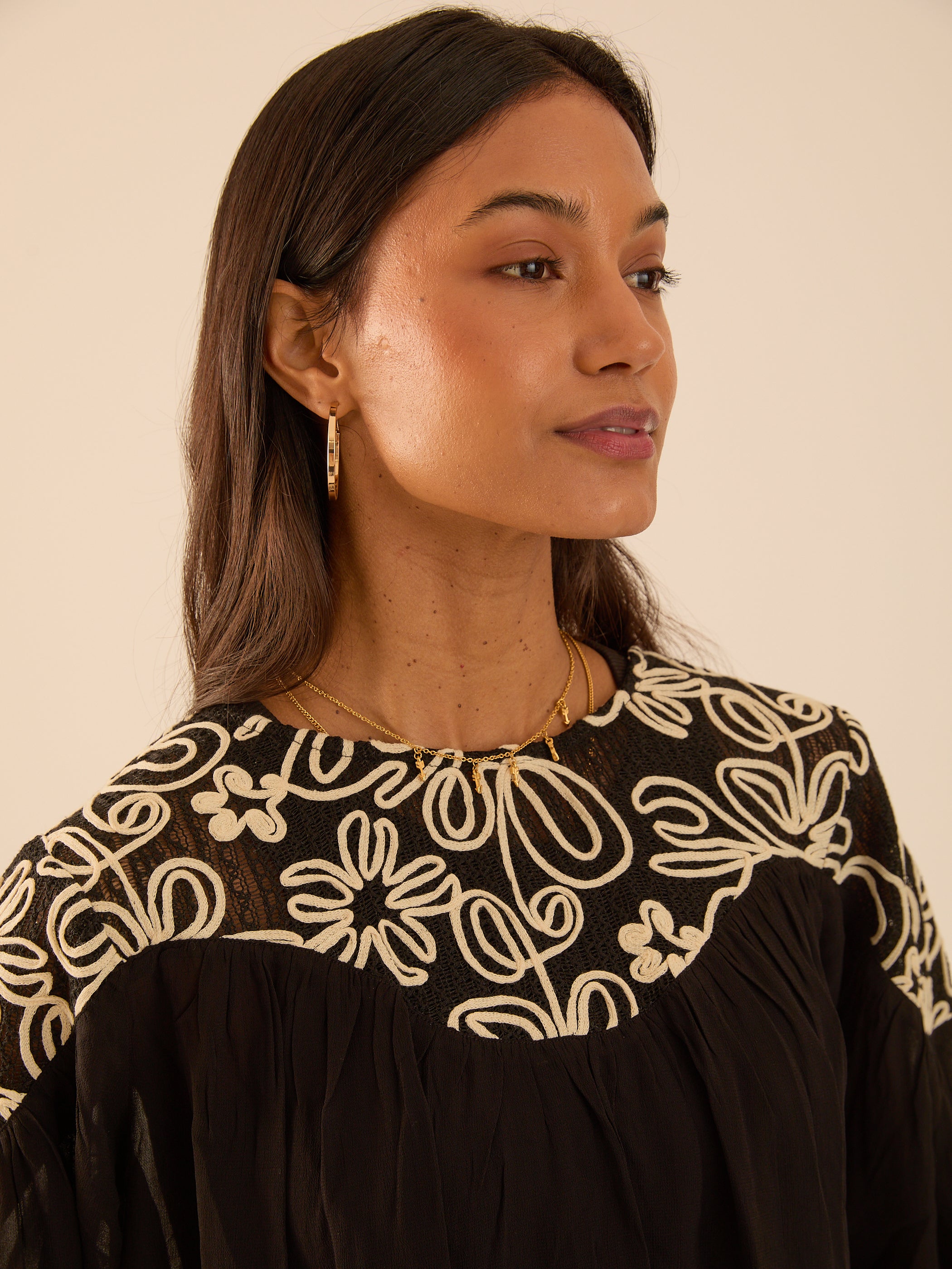 Rhea Black Boho Lace Top