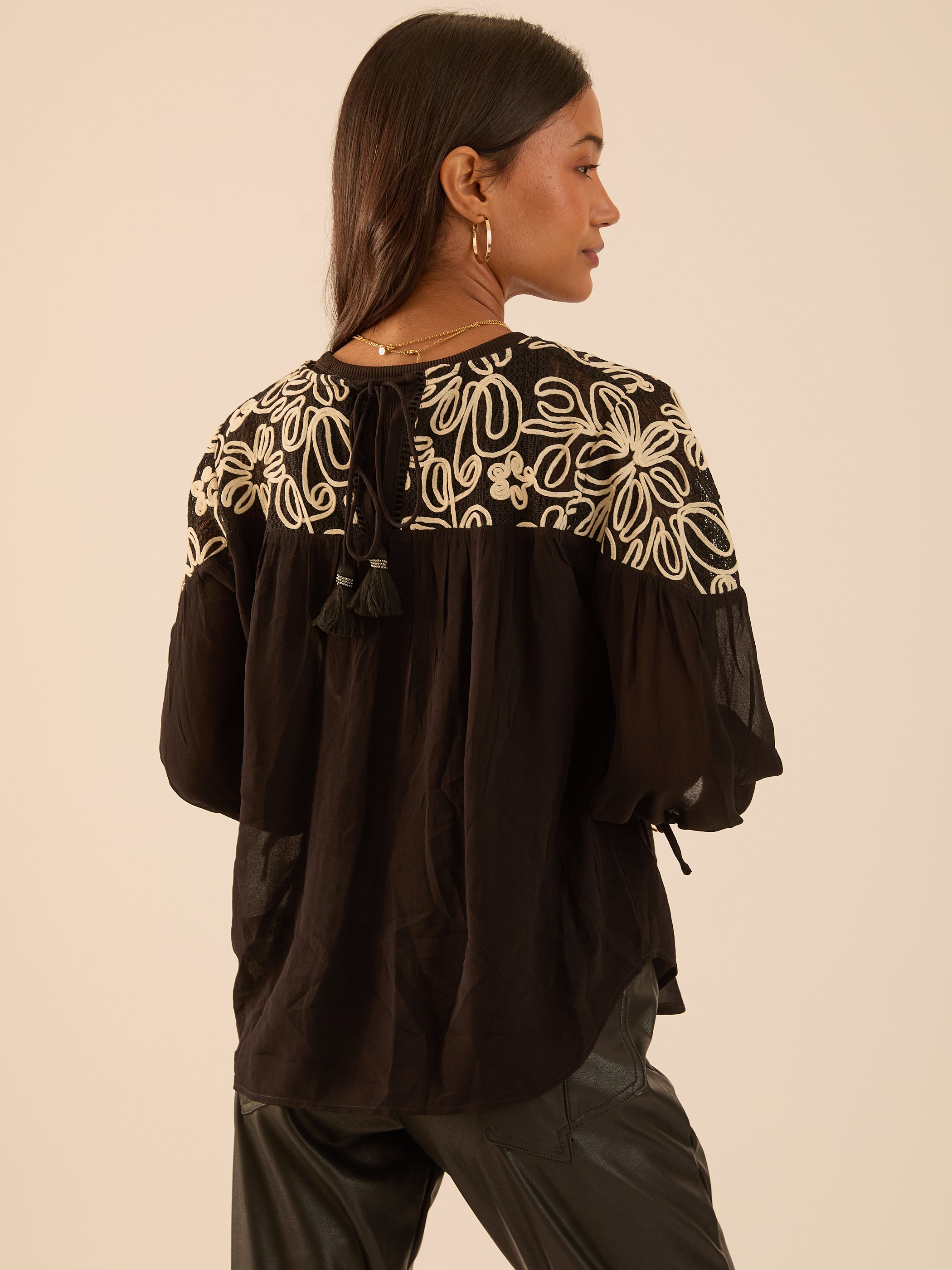 Rhea Black Boho Lace Top