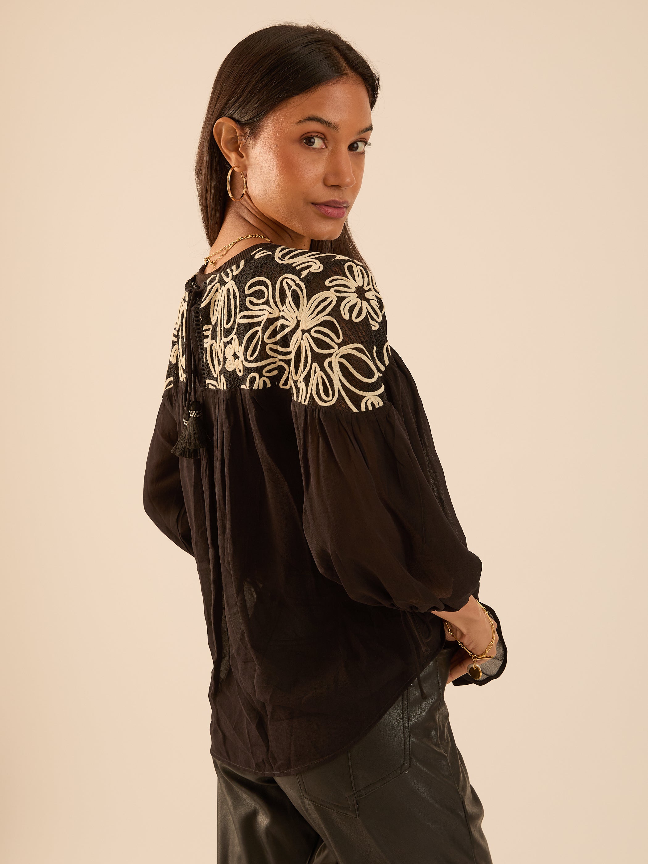 Rhea Black Boho Lace Top