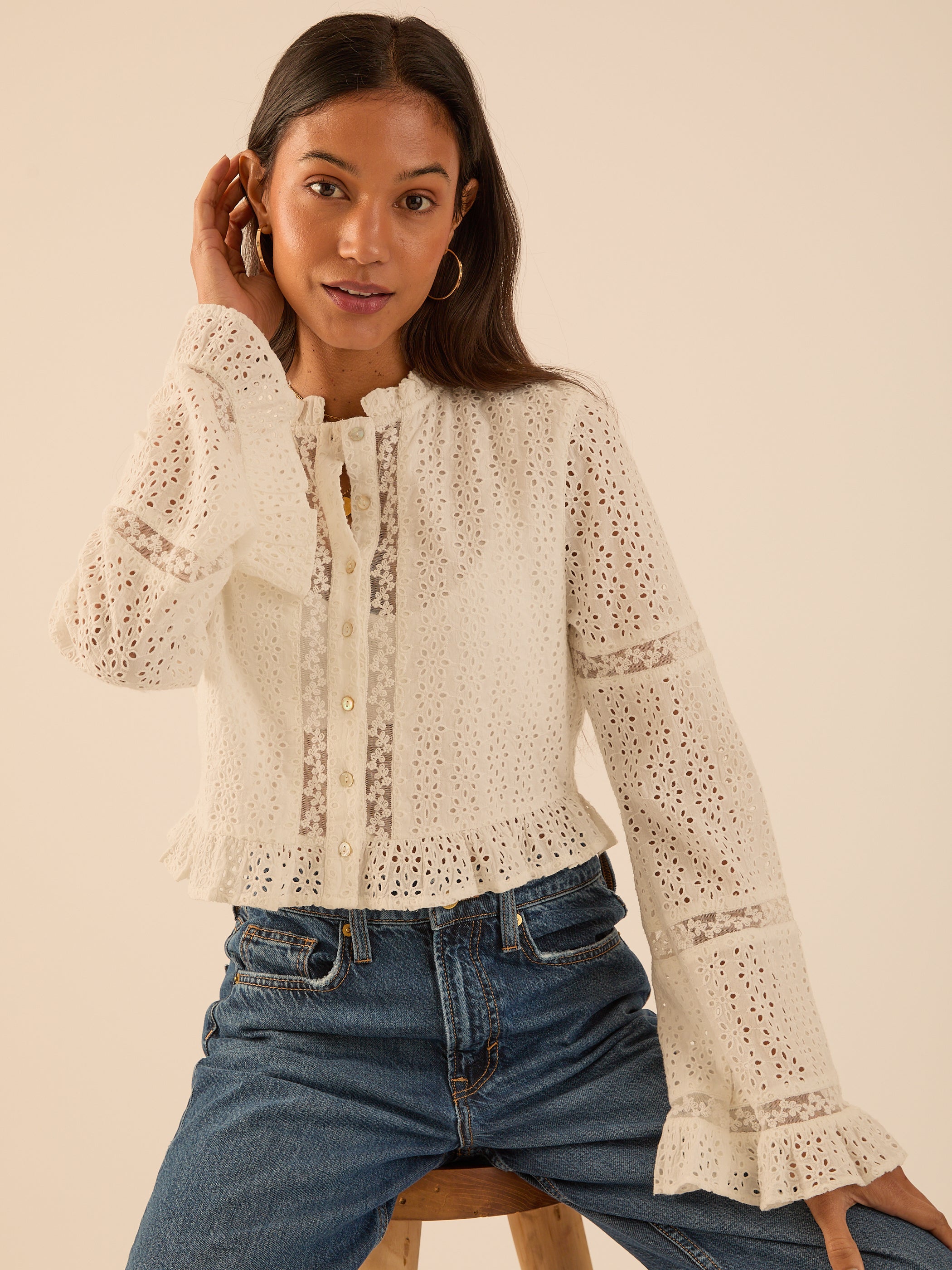 Abi Ivory Lace Broderie Blouse