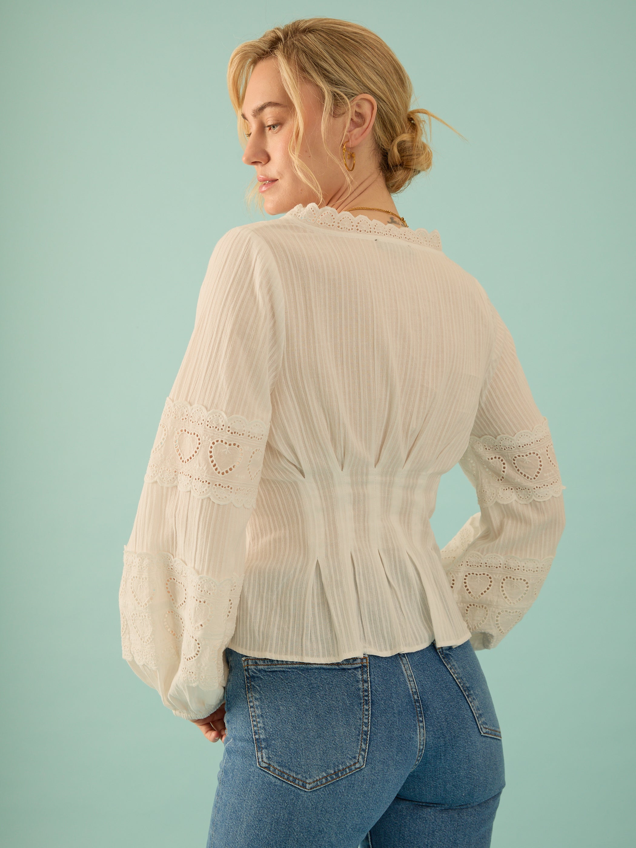 Harri White Cotton Heart Lace Blouse