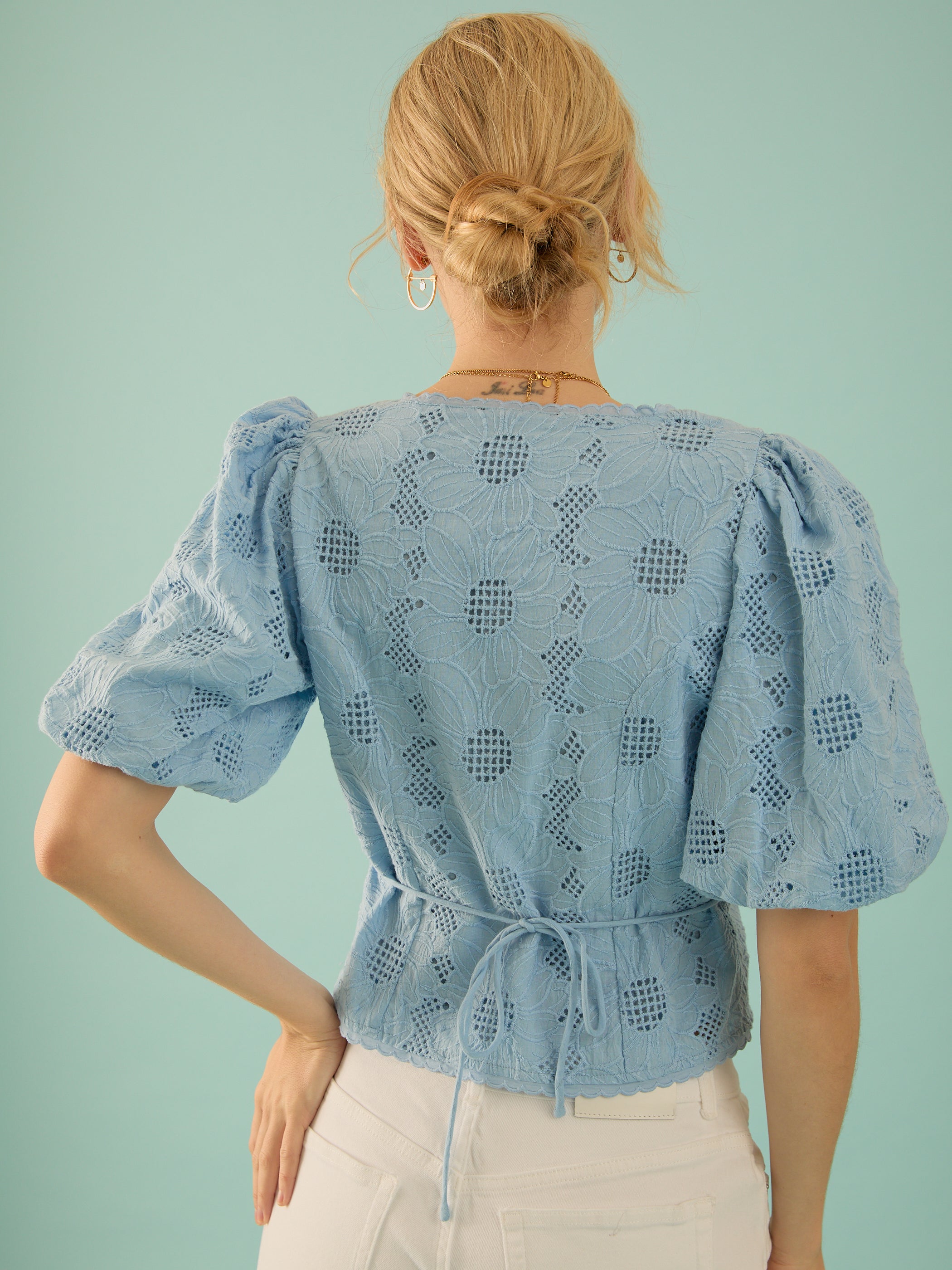 Abi Blue Cotton Lace Blouse