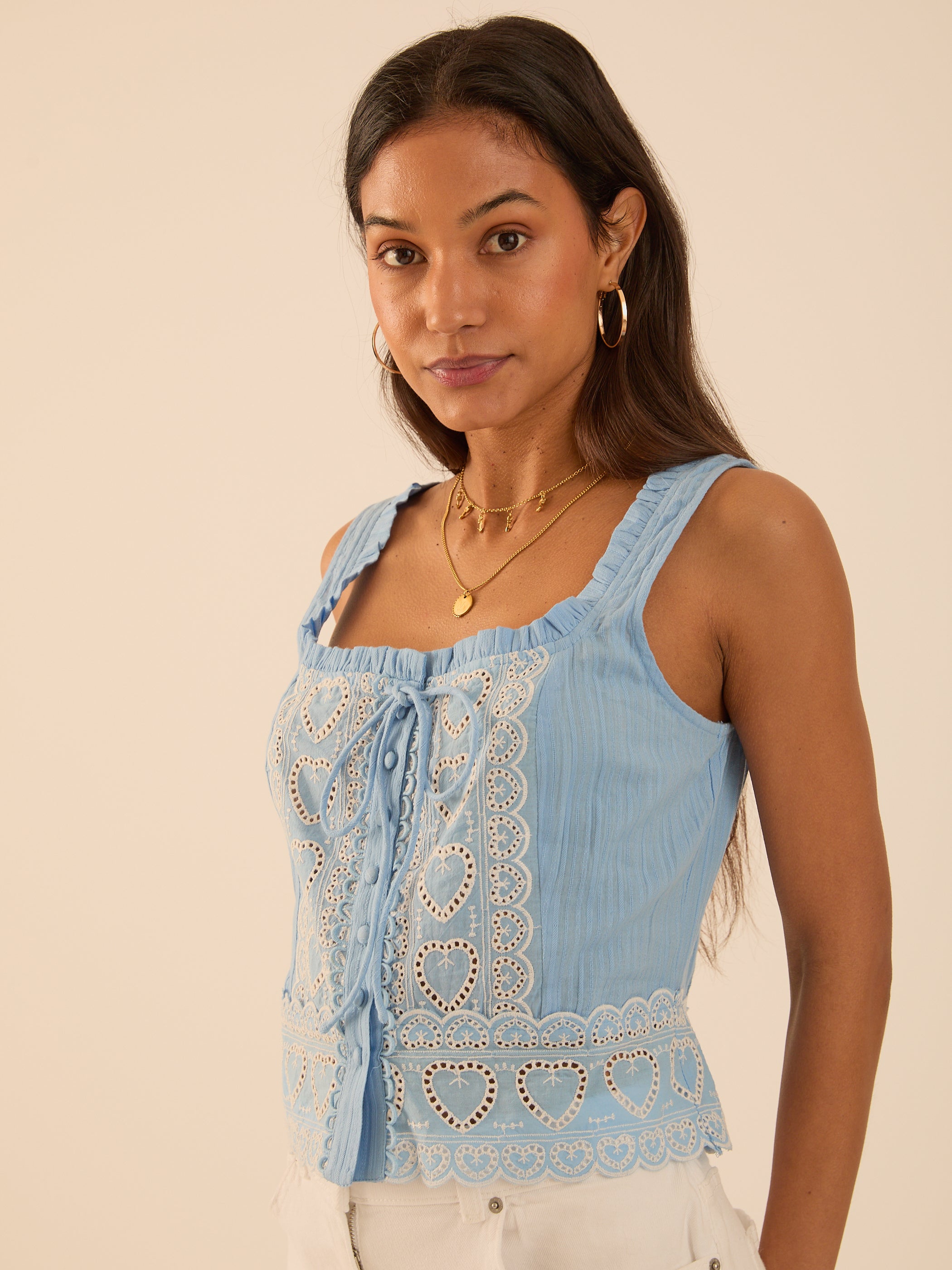 Harri Blue Cotton Heart Cami Top