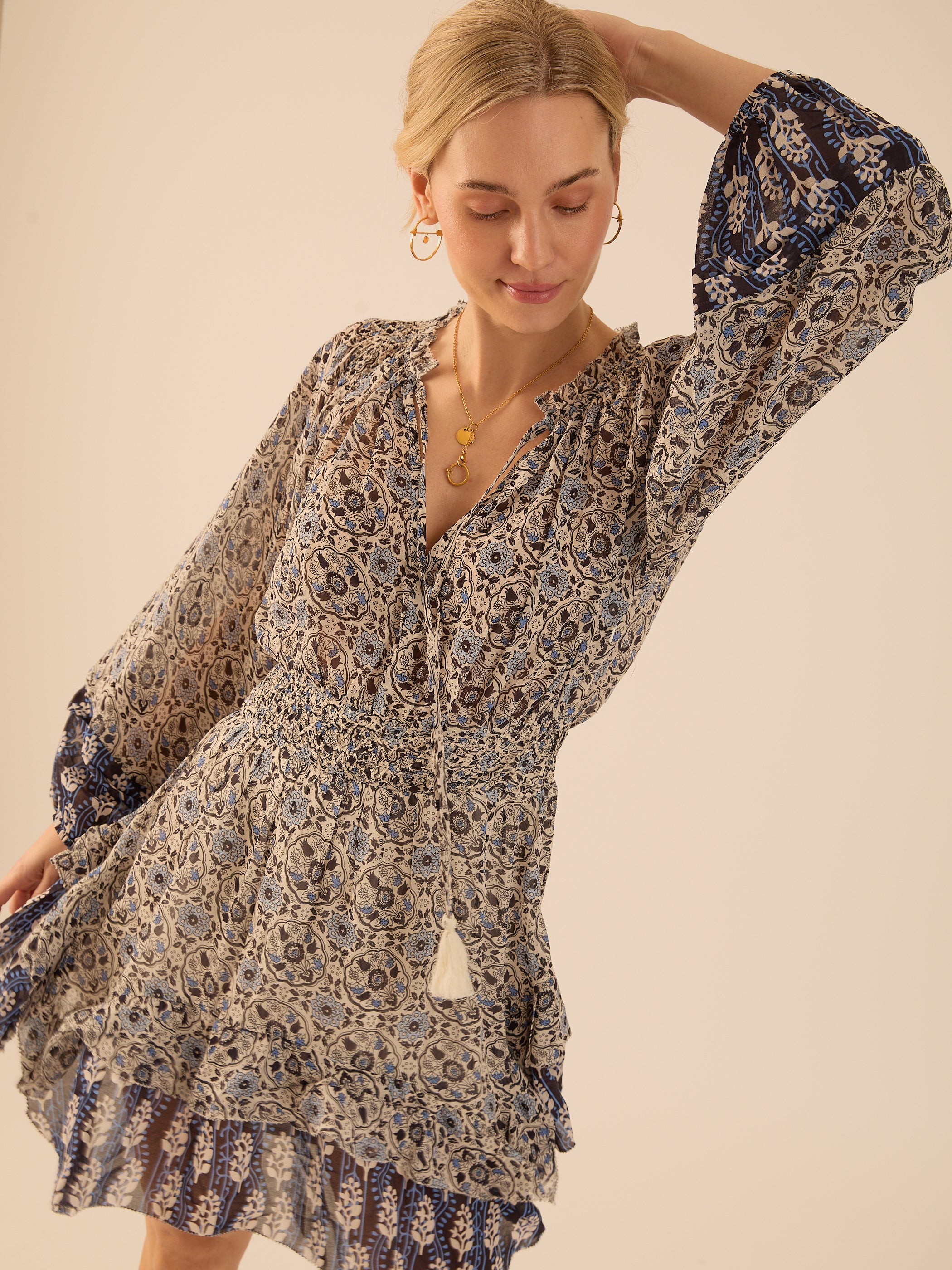 Kate Blue Tile Print Mini Dress