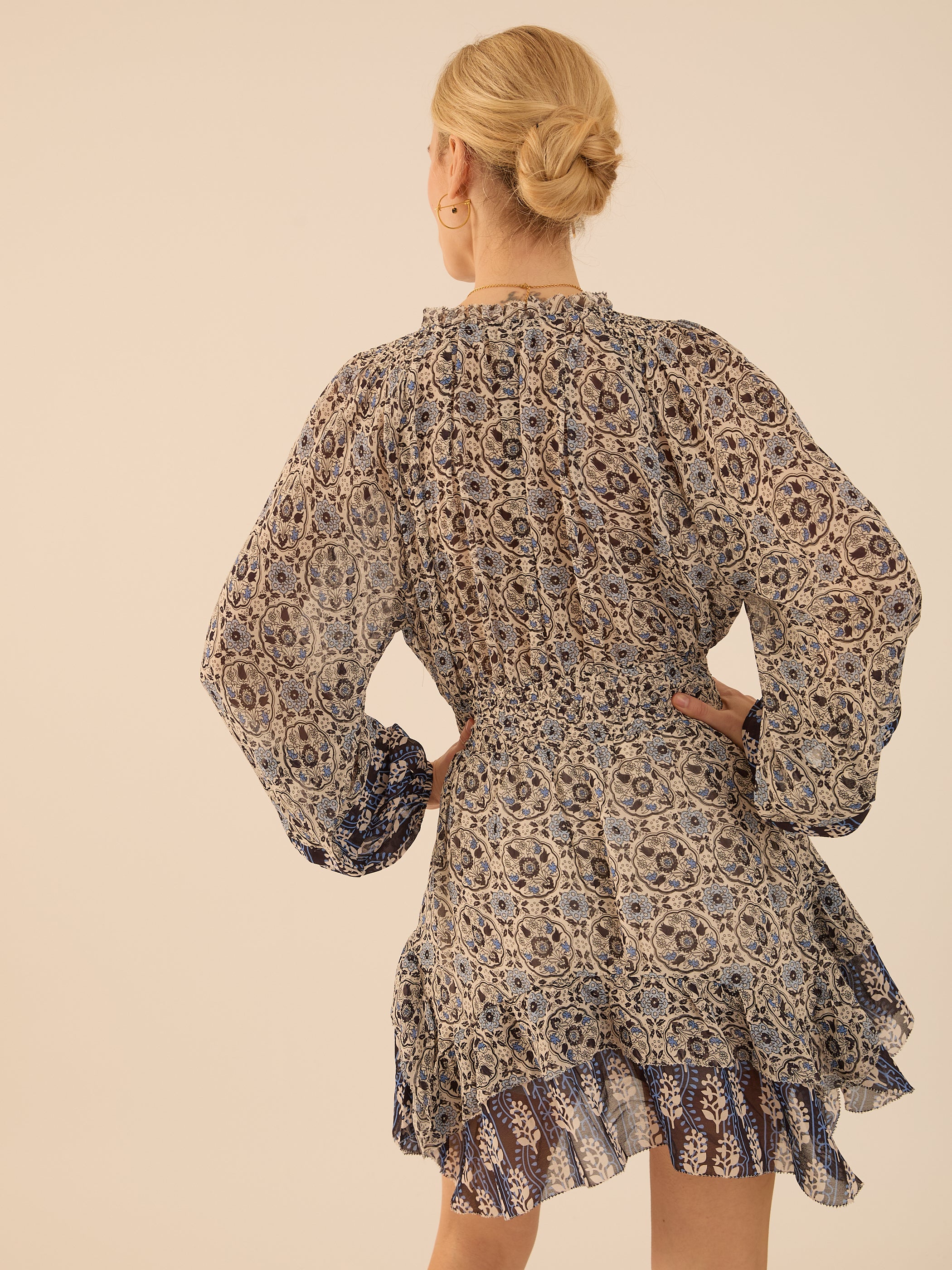 Kate Blue Tile Print Mini Dress