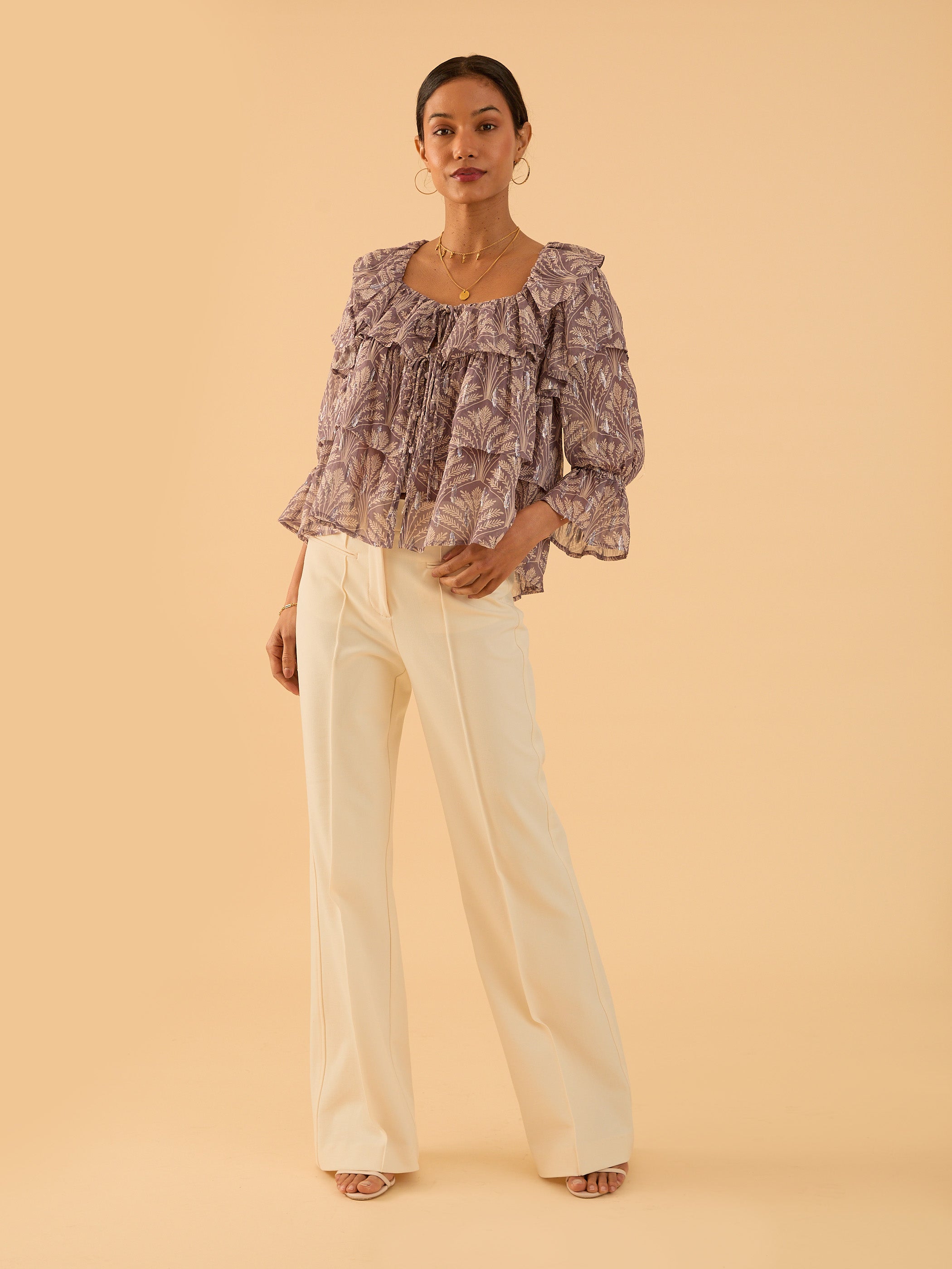 Olivia Pink Mink Sparkle Print Ruffle Blouse