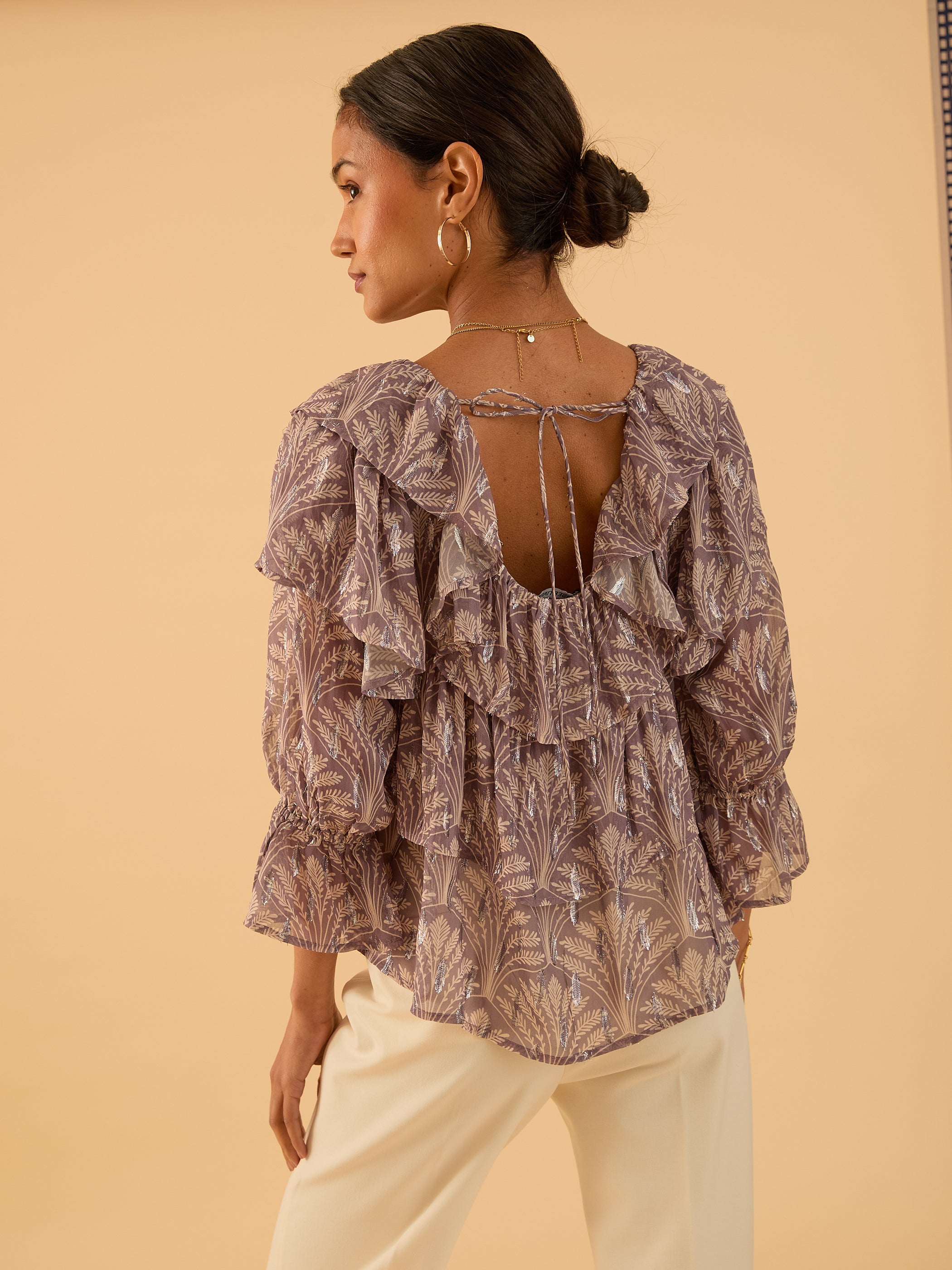 Olivia Pink Mink Sparkle Print Ruffle Blouse