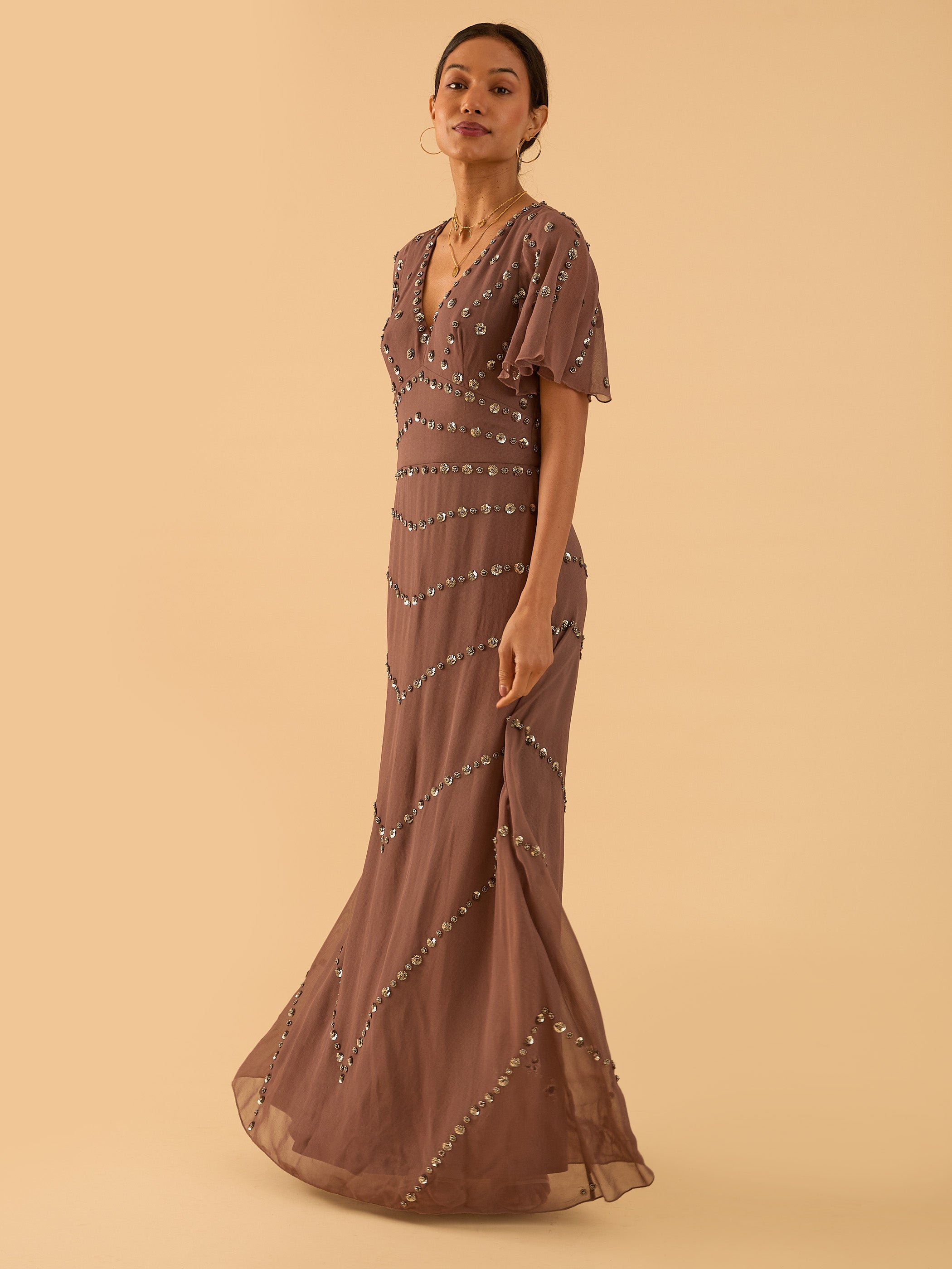 Rose Mink Sequin Maxi Dress