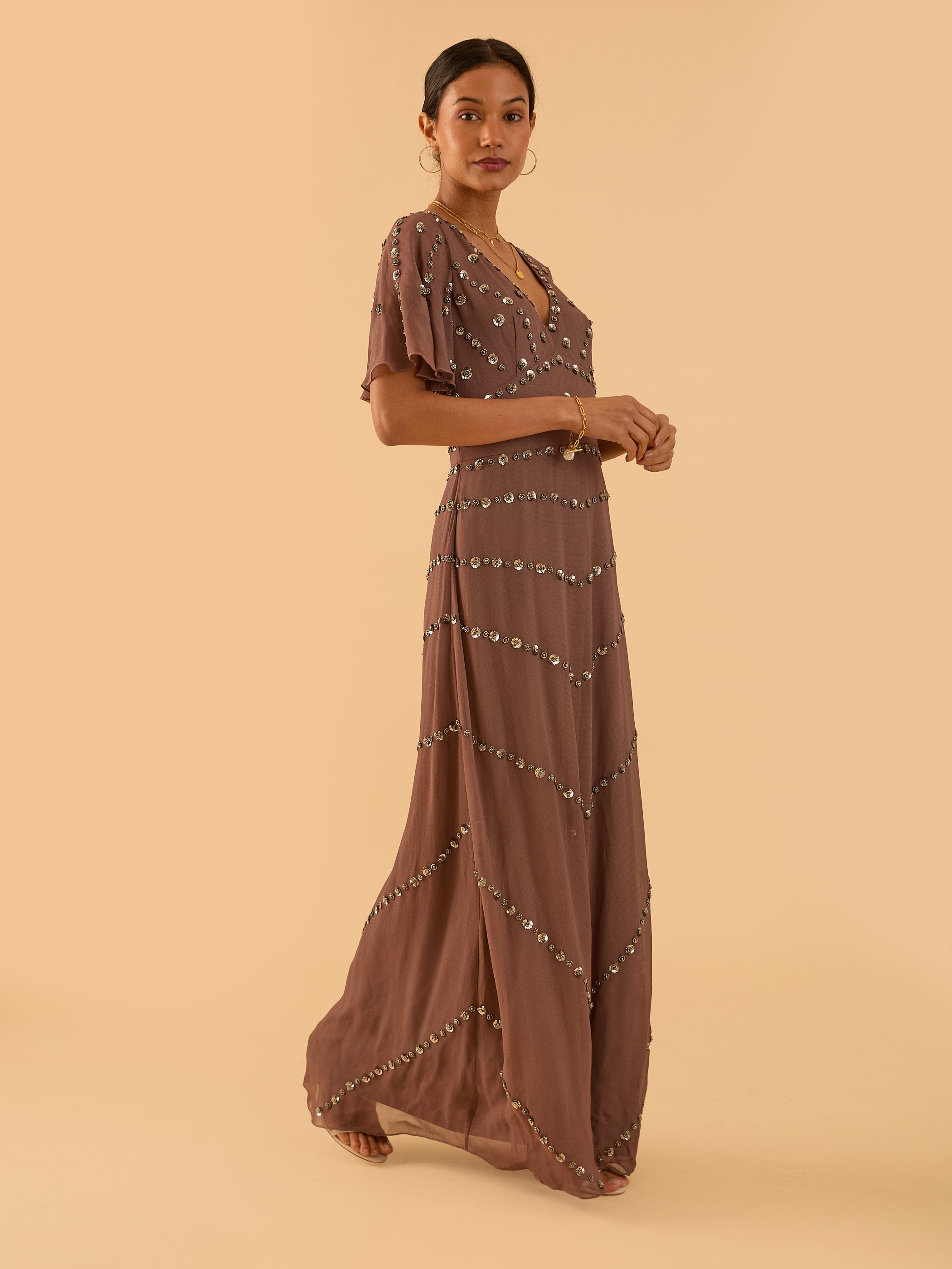 Rose Mink Sequin Maxi Dress