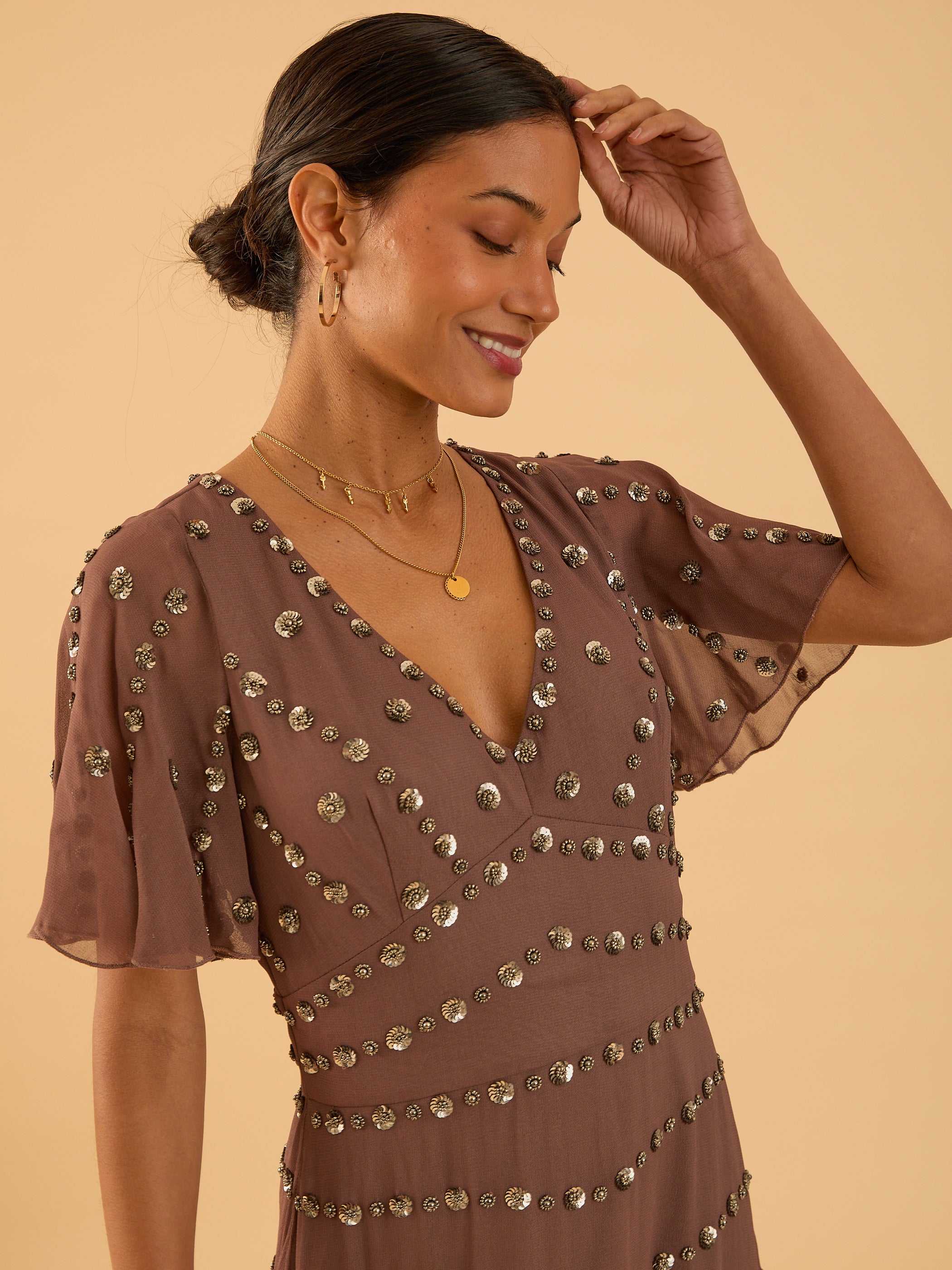 Rose Mink Sequin Maxi Dress