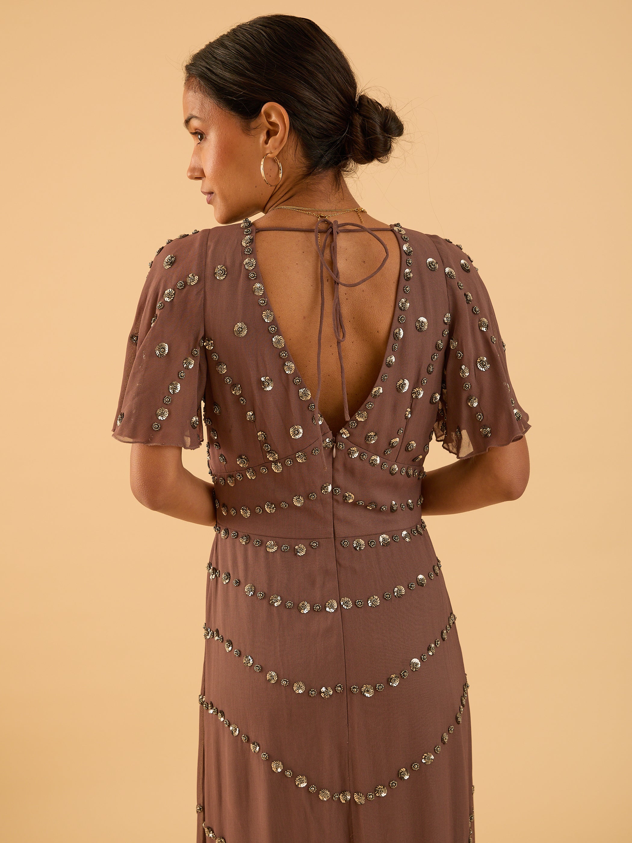 Rose Mink Sequin Maxi Dress