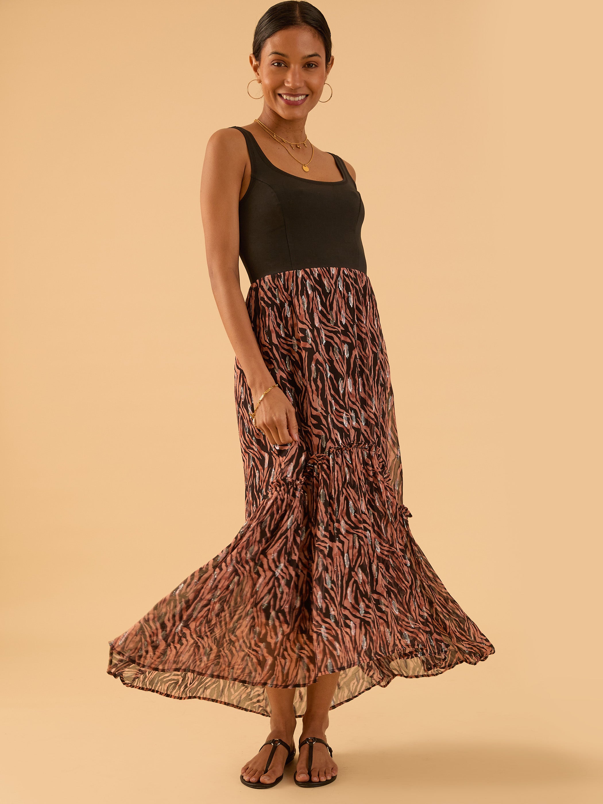 Mia Fabric Mix Tiger Print Maxi