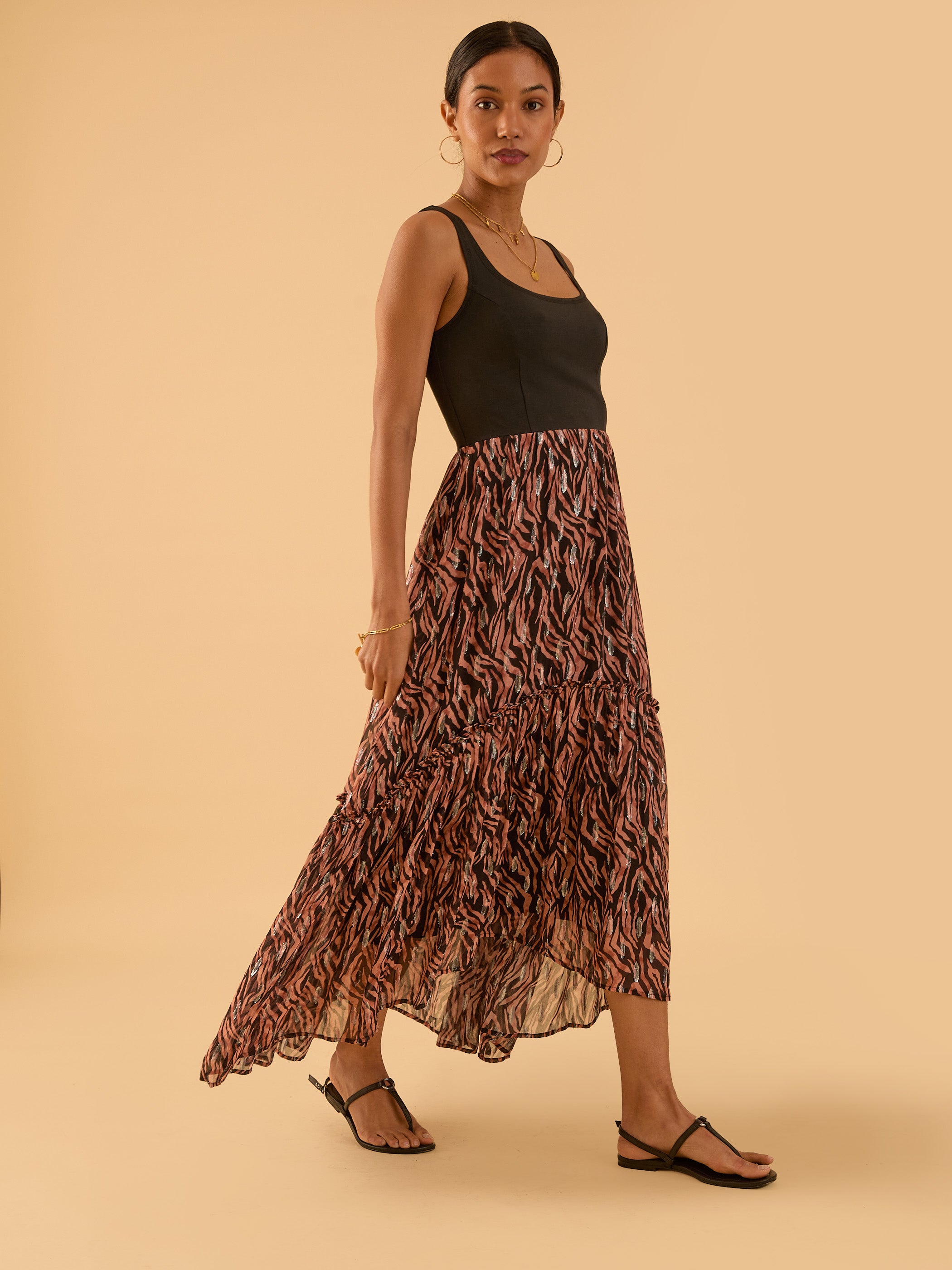 Mia Fabric Mix Tiger Print Maxi