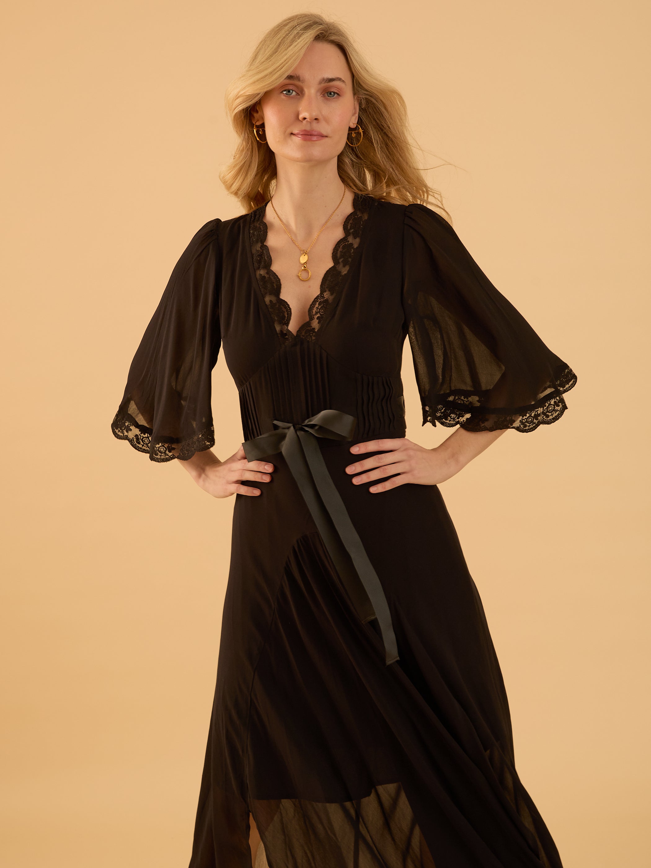 Chloe Black Bow and Lace Detail Maxi Dress