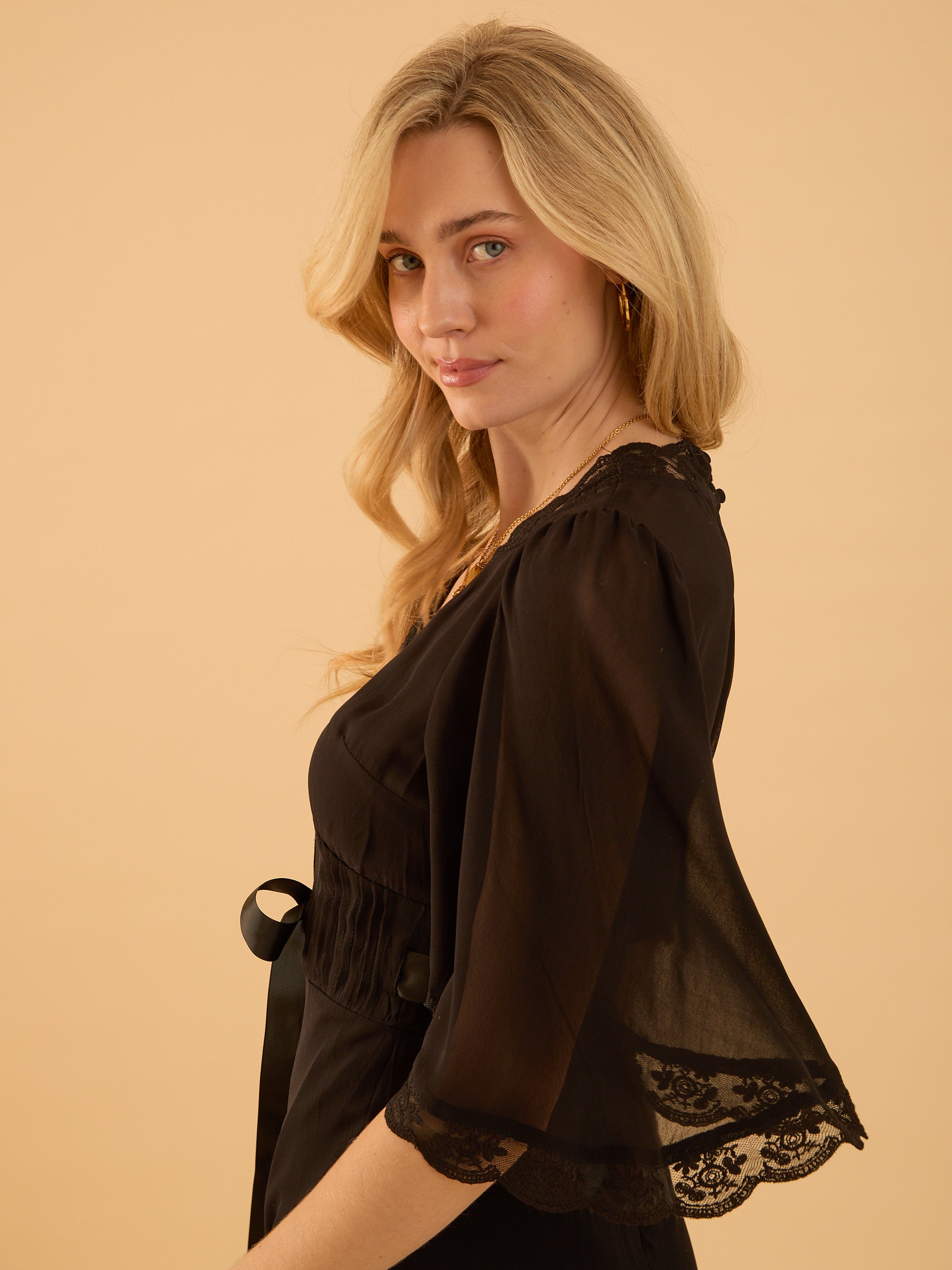 Chloe Black Bow and Lace Detail Maxi Dress