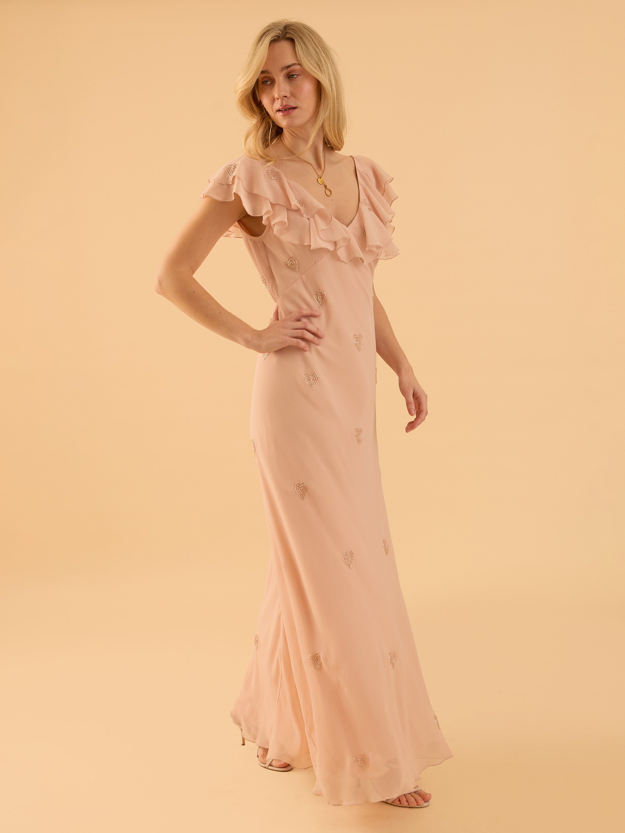 Lily Pink Heart Embellished Maxi Dress