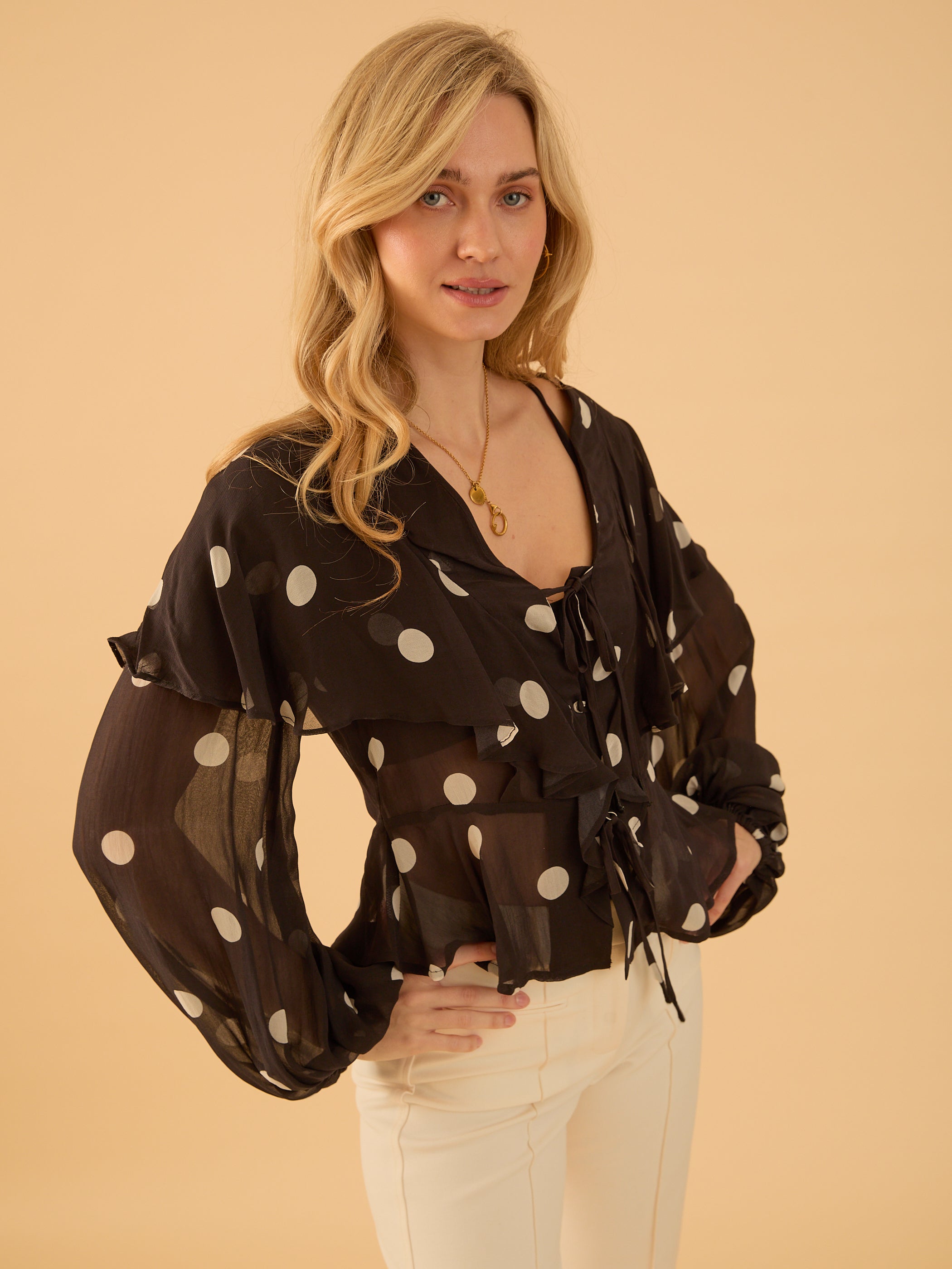Saphi Spot Frill Blouse