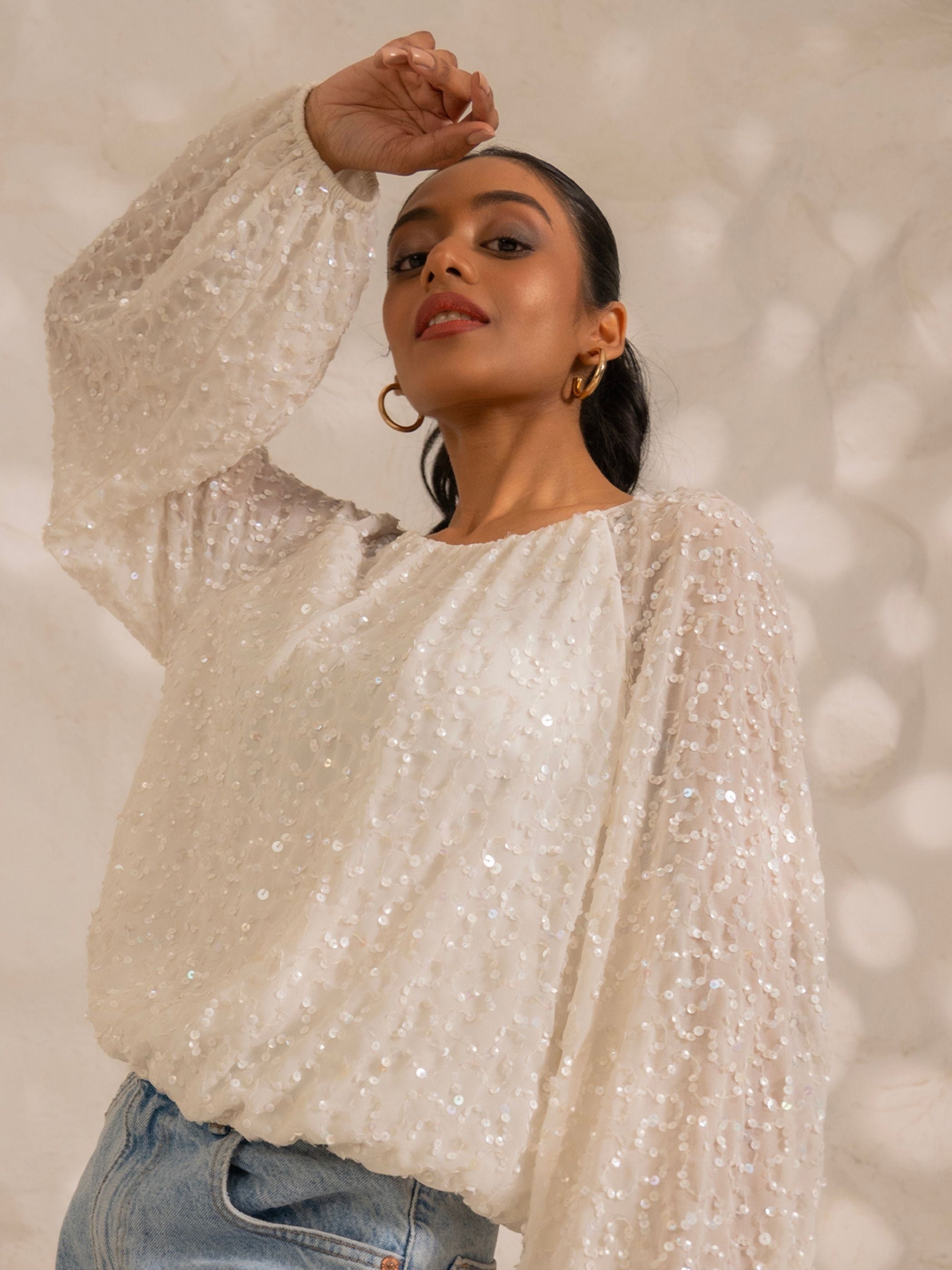 Zara Ivory Sequin Blouse