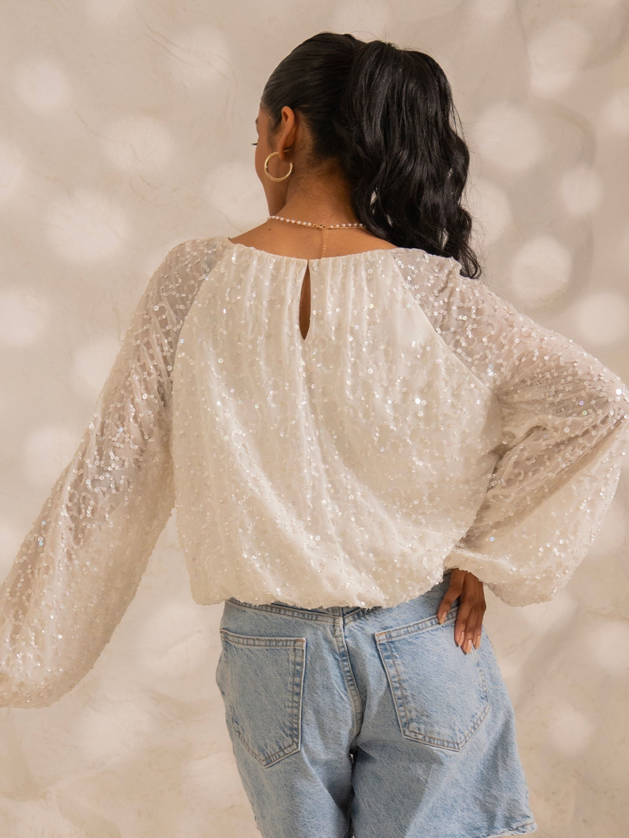 Zara Ivory Sequin Blouse