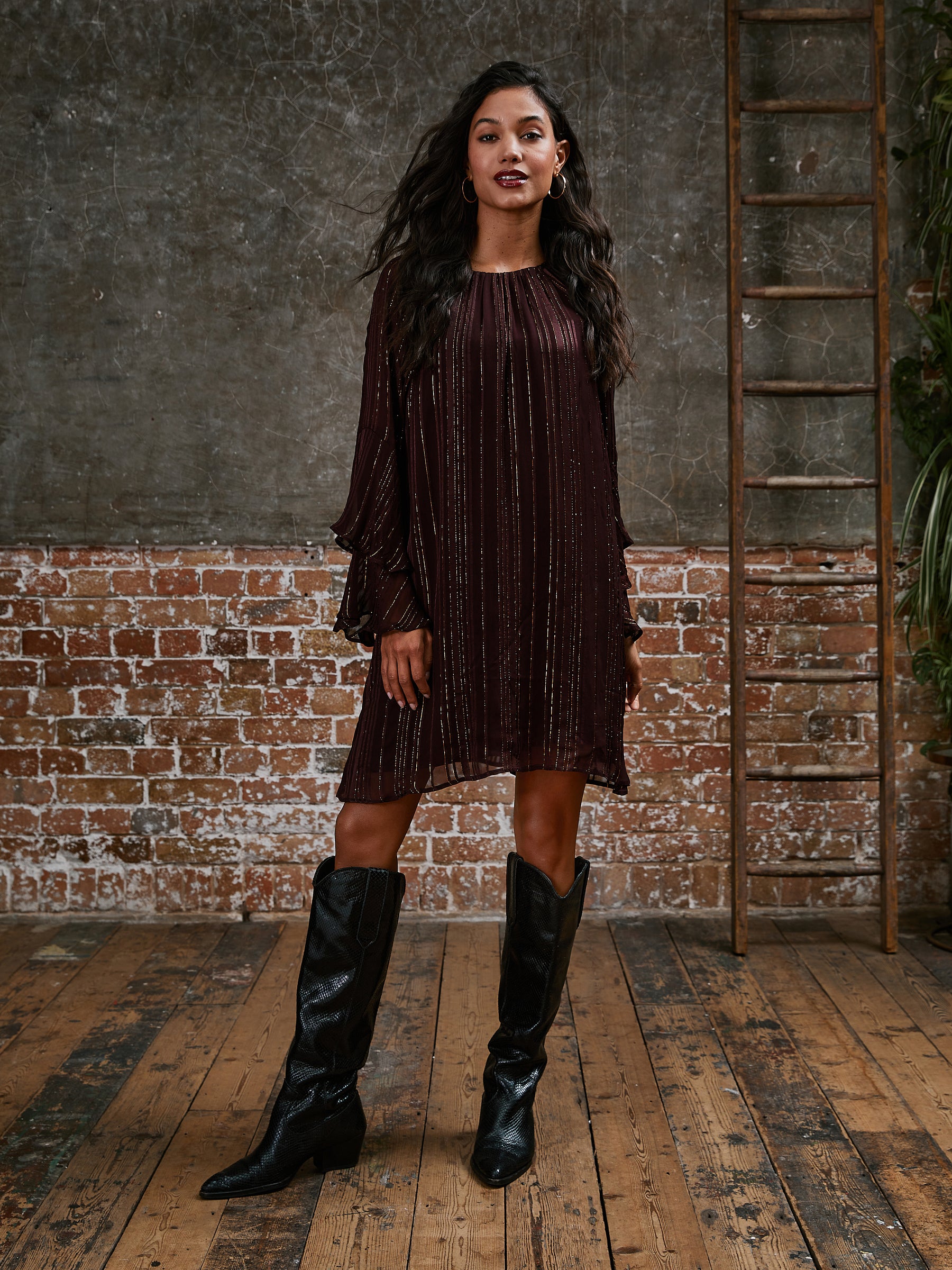 Kaia Burgundy Flute Sleeve Mini Dress