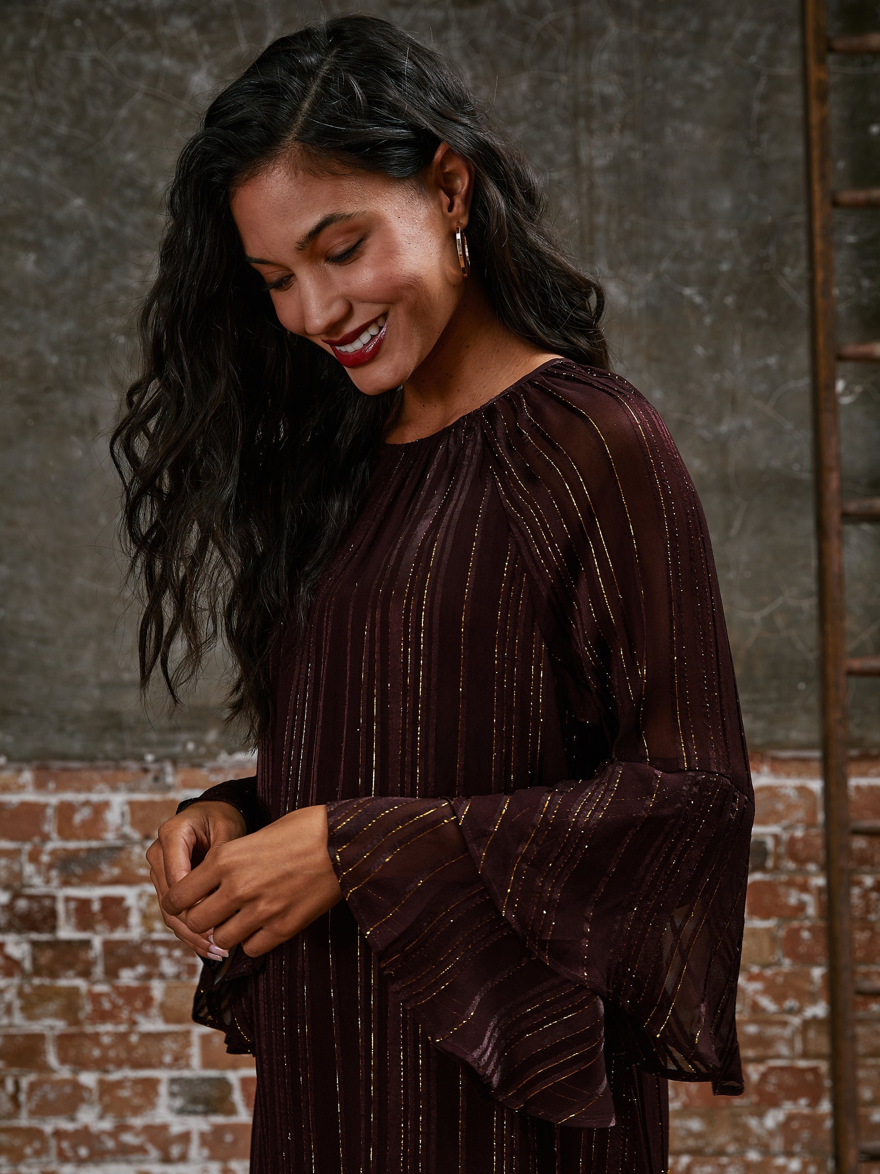 Kaia Burgundy Flute Sleeve Mini Dress