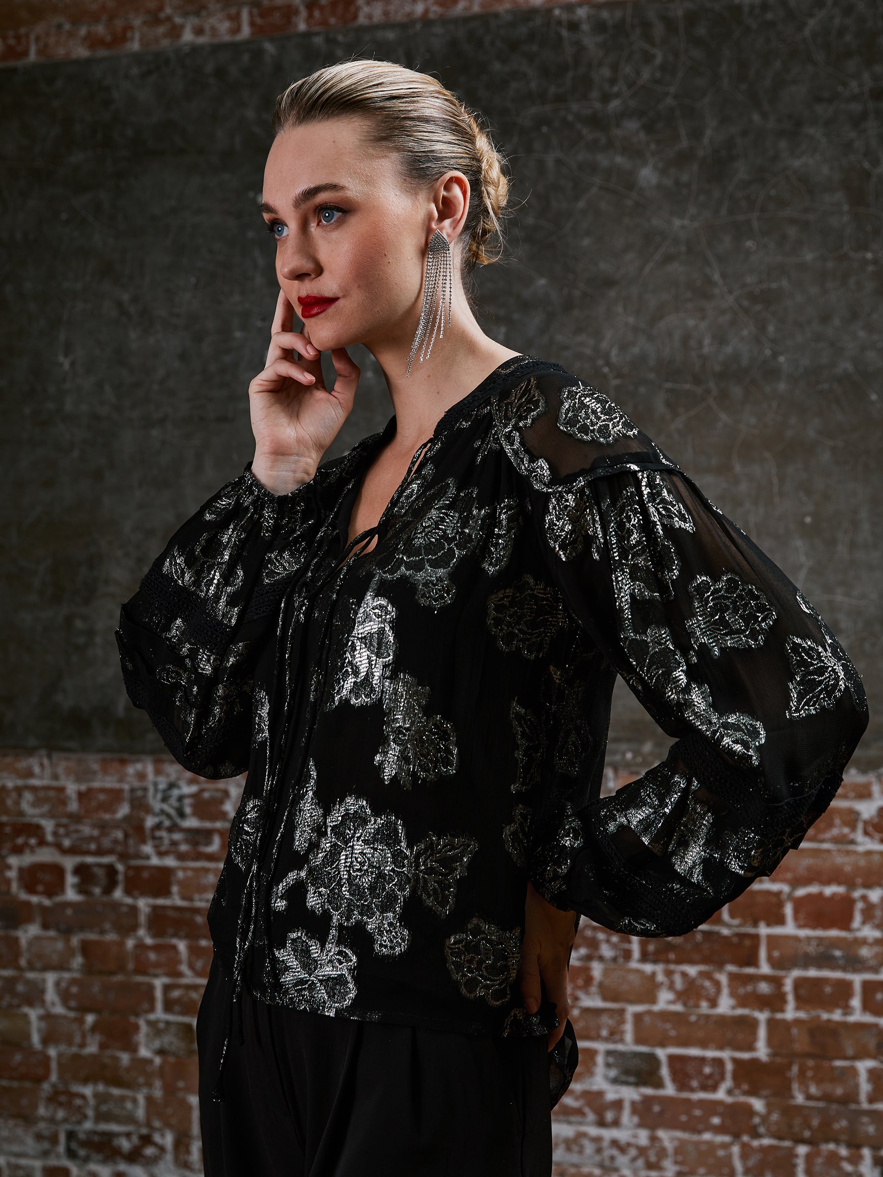 Dahlia Black Silver Blouse