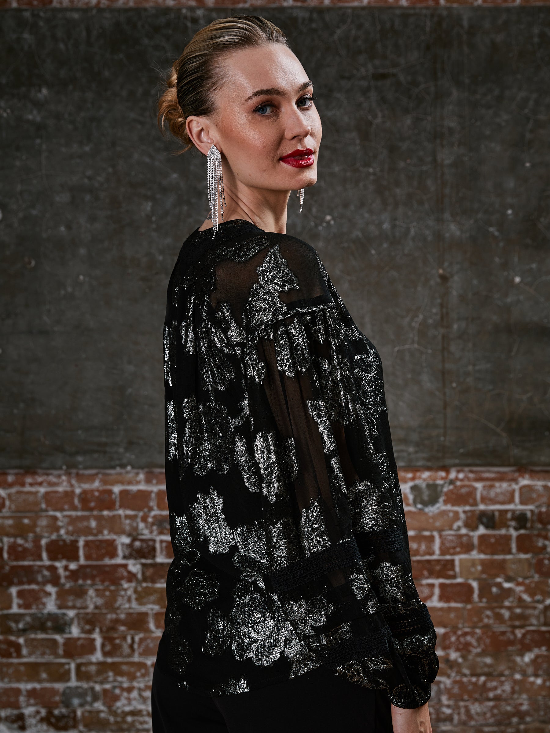 Dahlia Black Silver Blouse