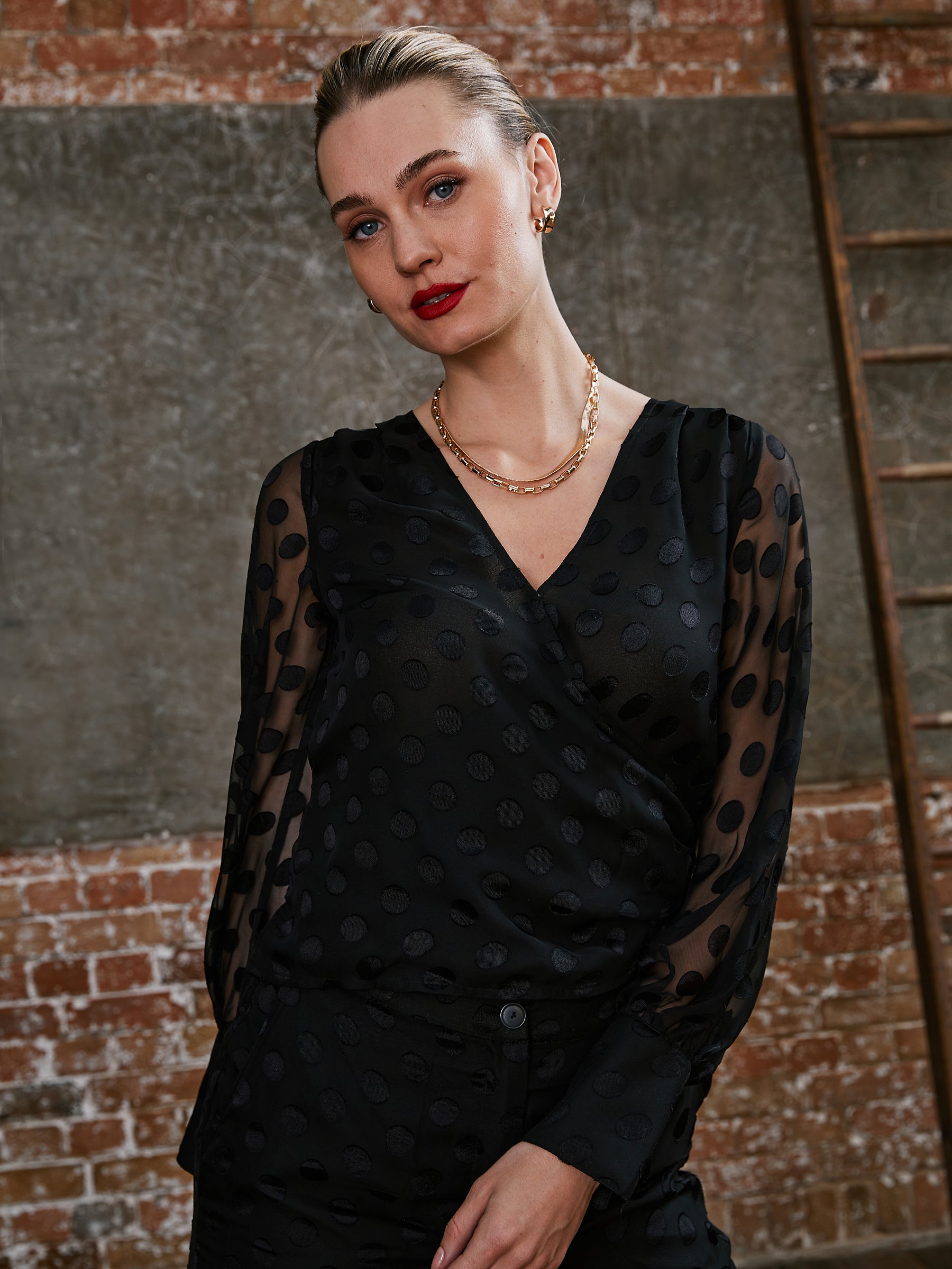 Ivy Spot Wrap Blouse