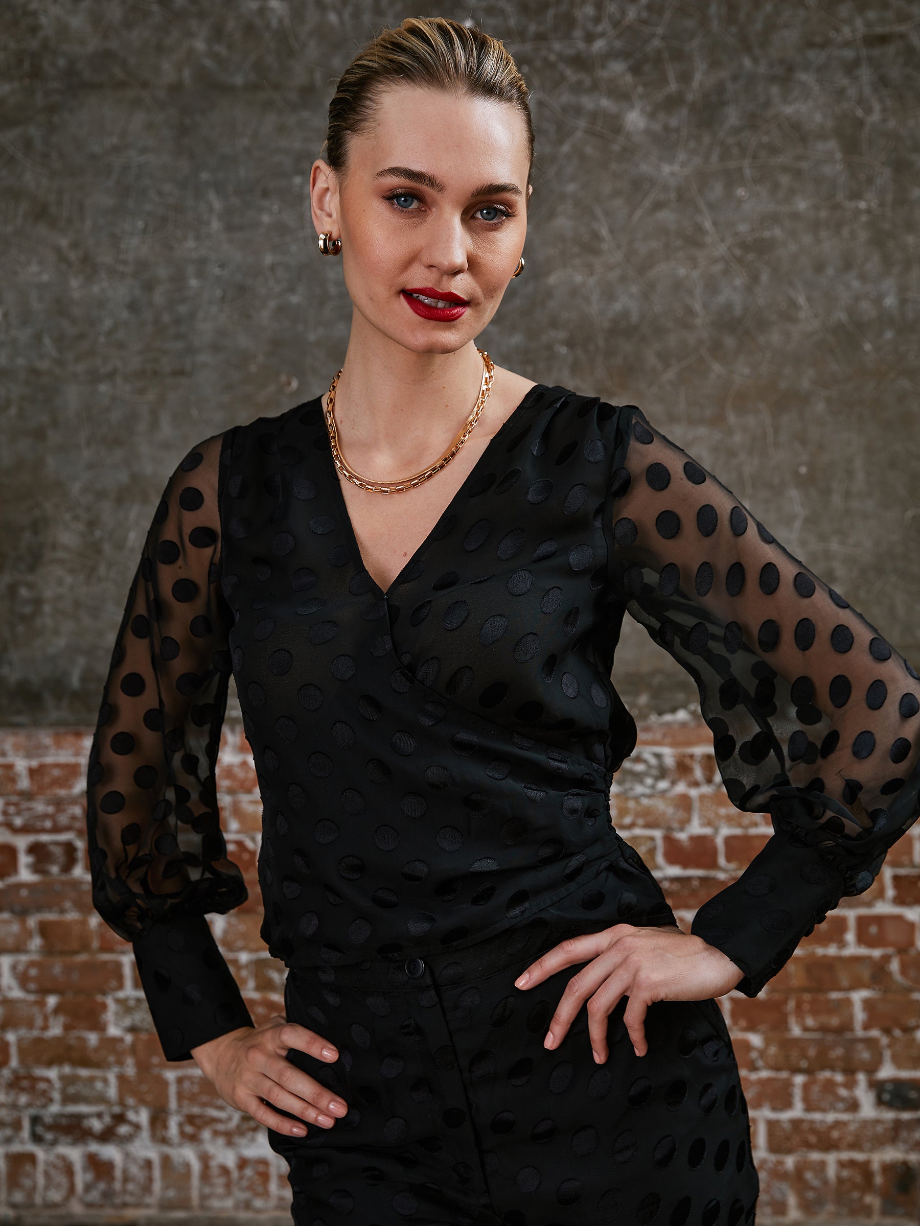 Ivy Spot Wrap Blouse