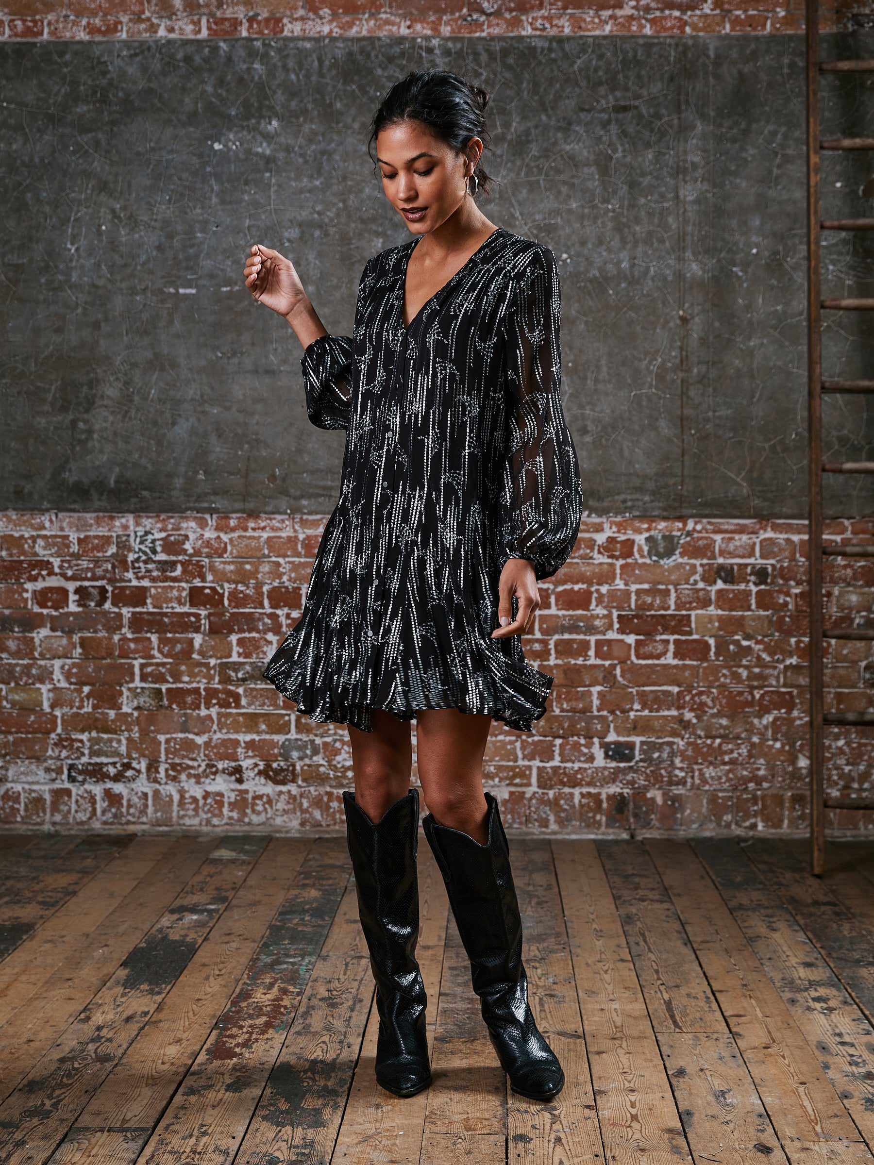 Ophelia Black Silver Mini Dress