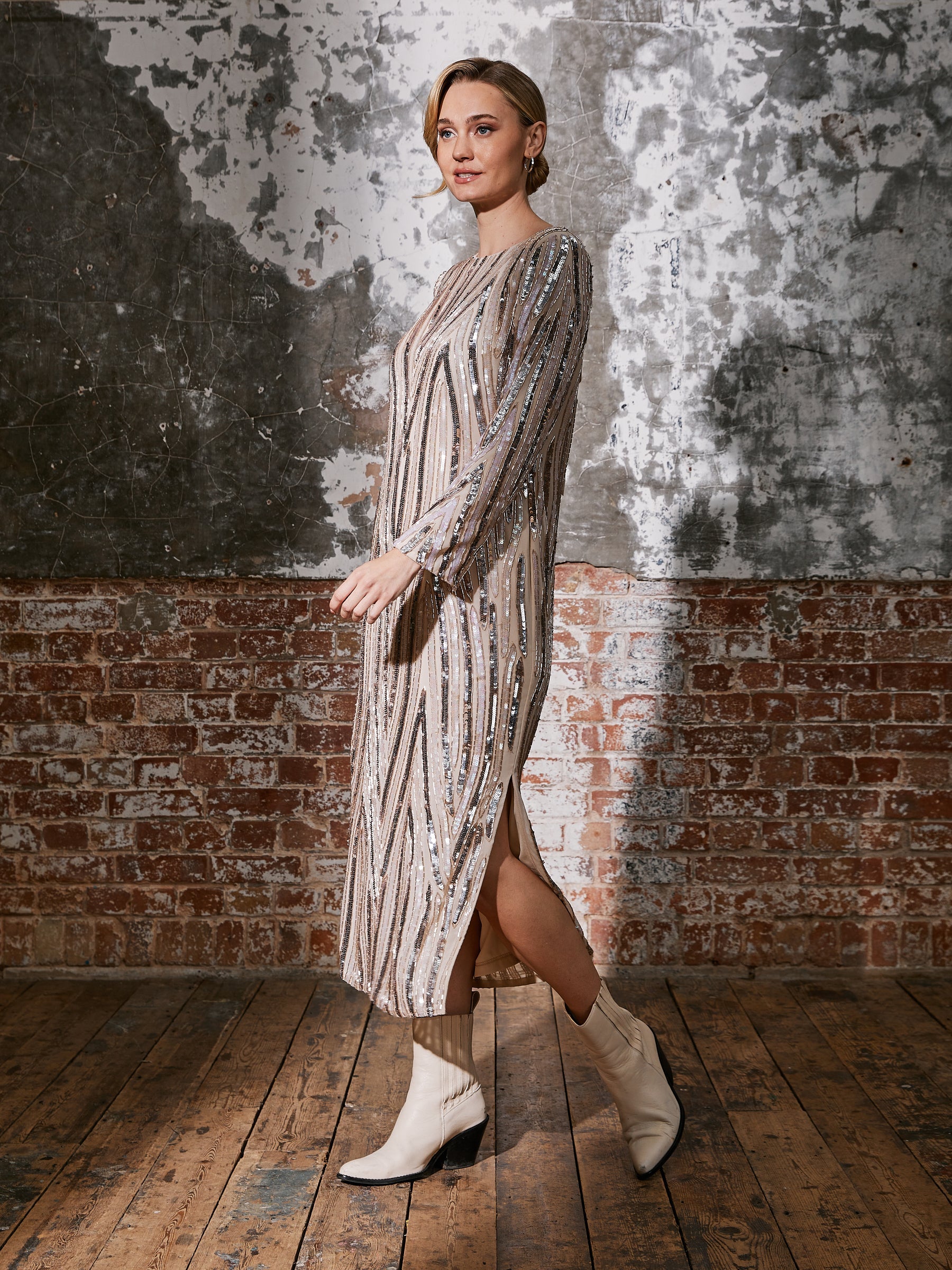 Pearl Beaded Midi Dress