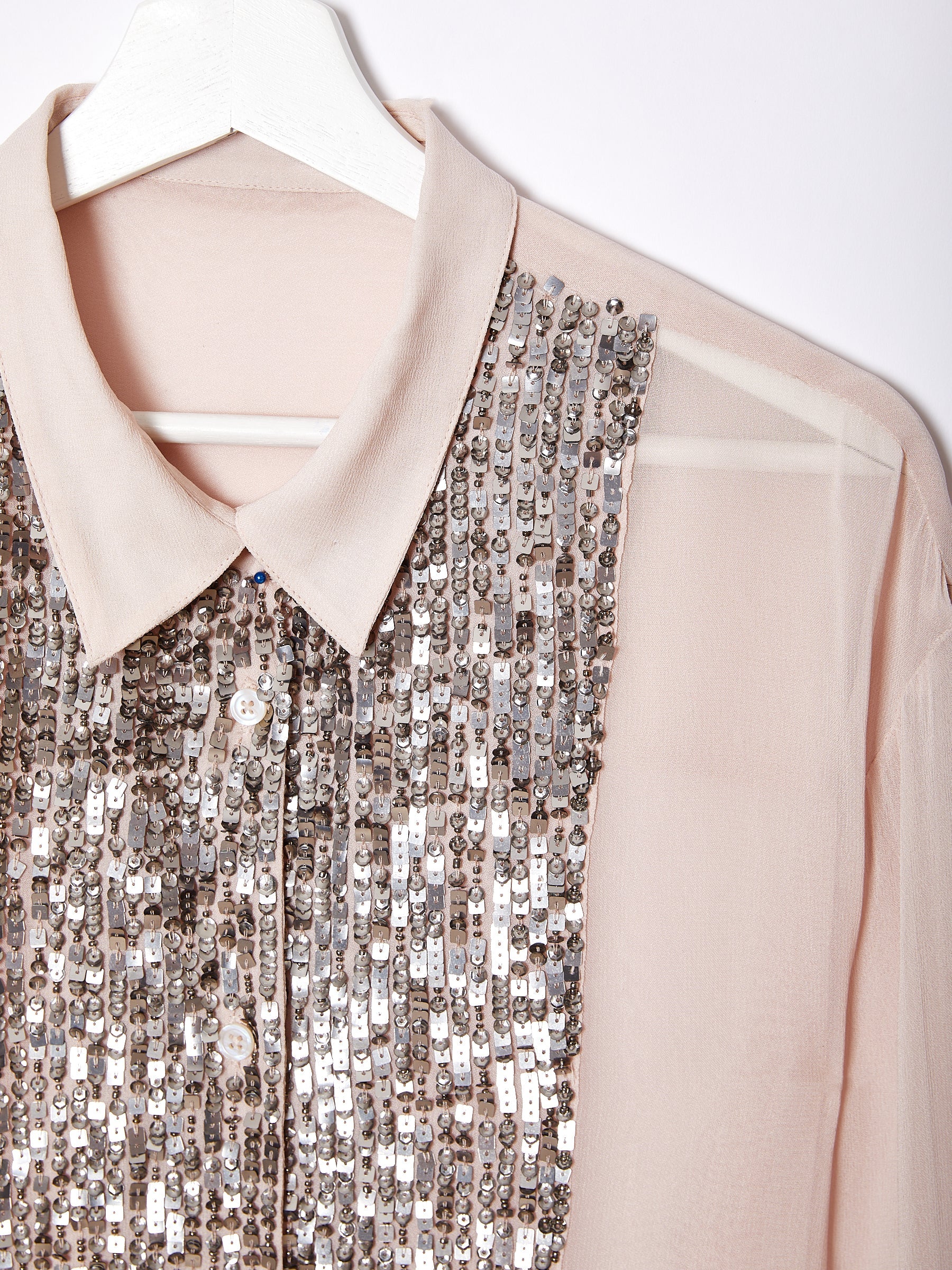 Faye Blush Sequin Bib Shirt