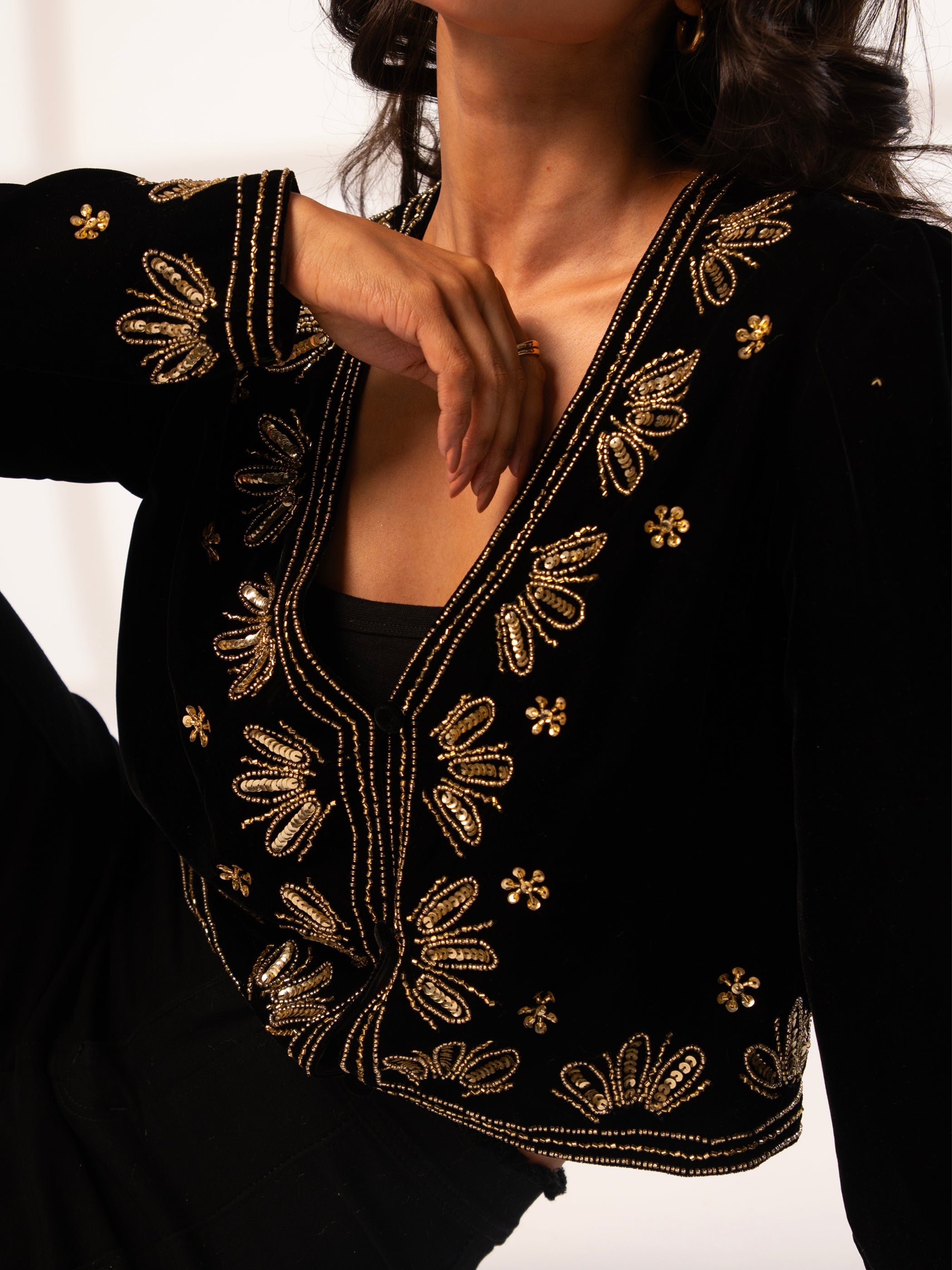 Celeste Black Velvet Embellished Trophy Jacket