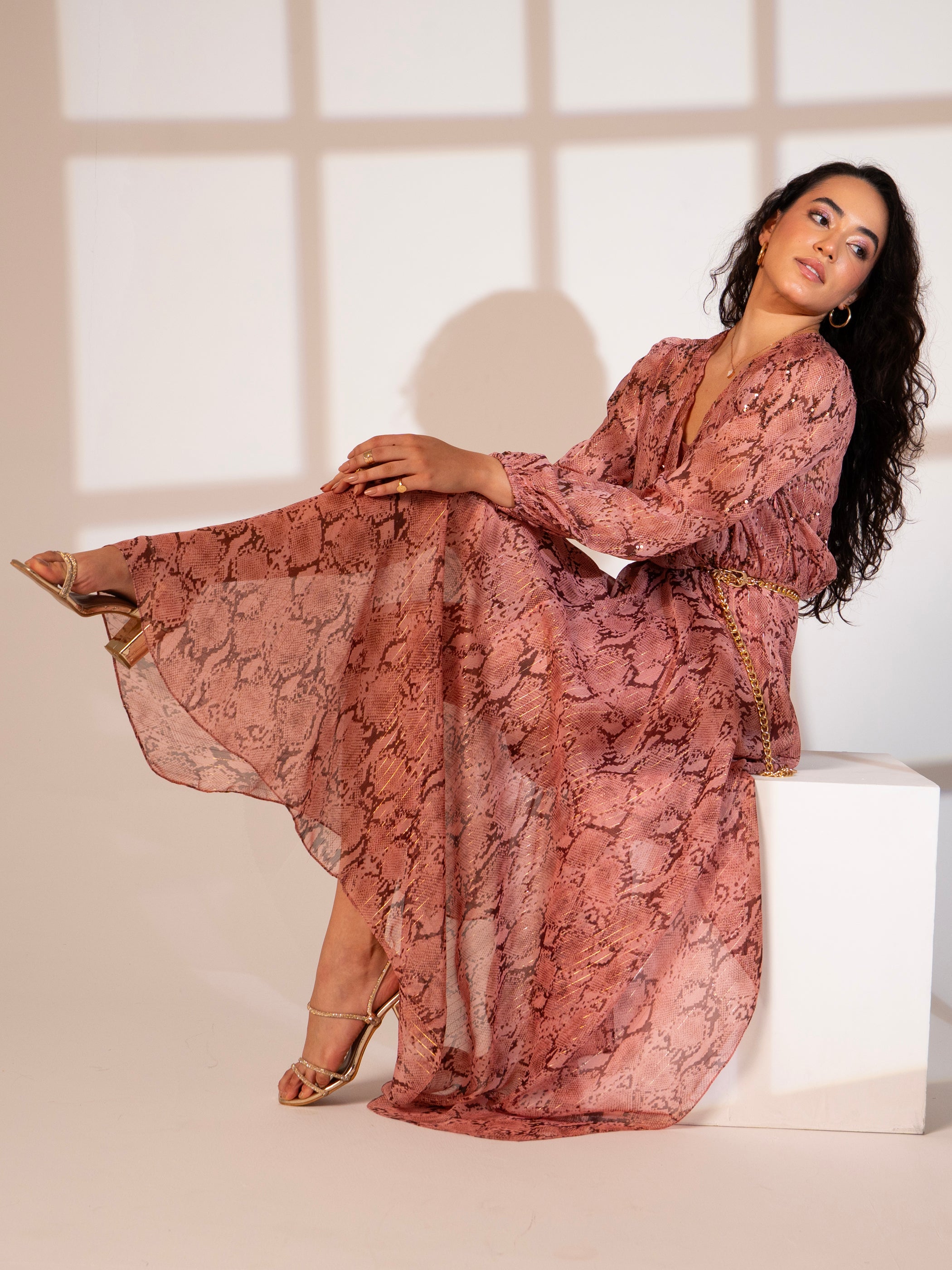 Mali Pink Pretty Snake Print Maxi Dress